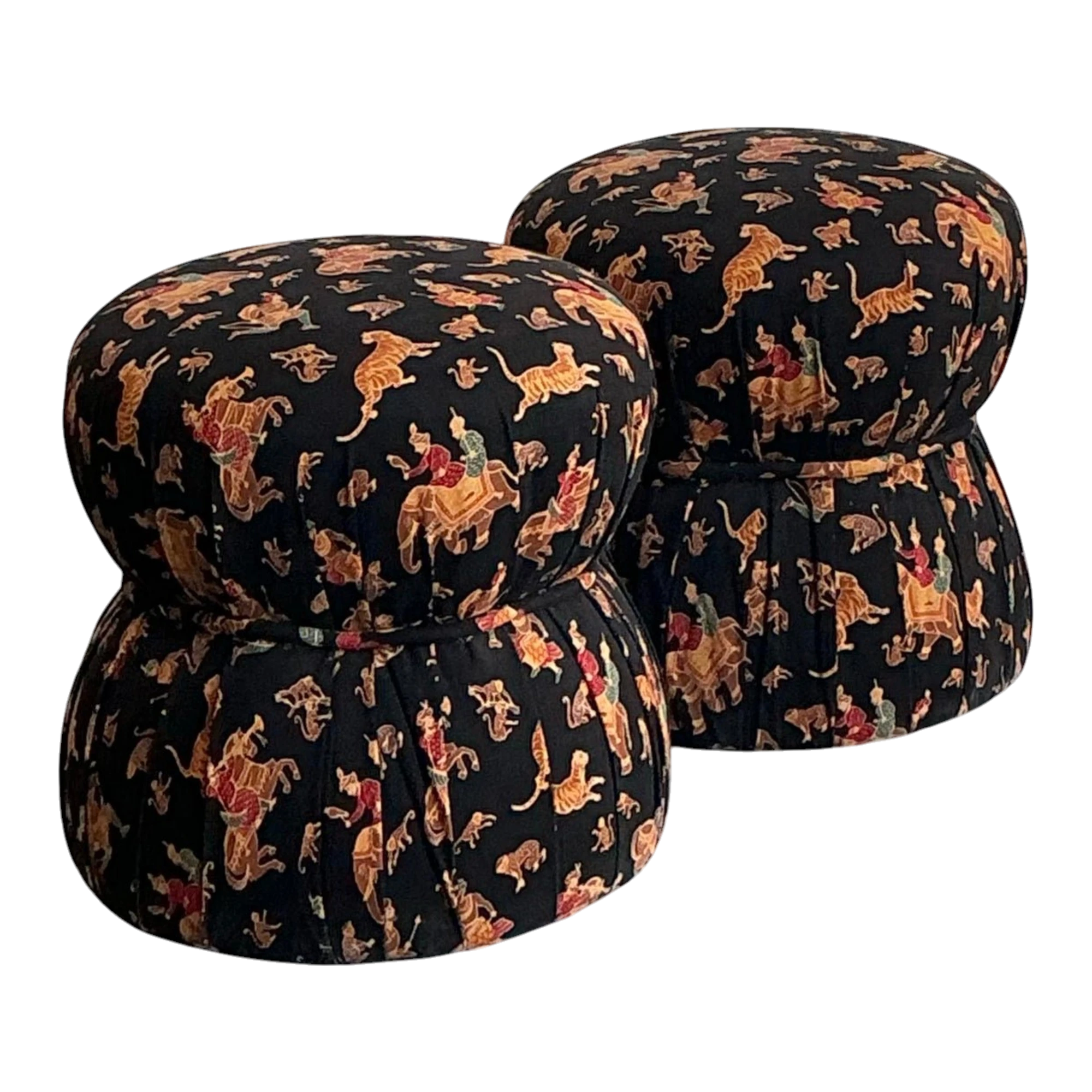 Vintage Upholstered Elephant Low Stools - A Pair