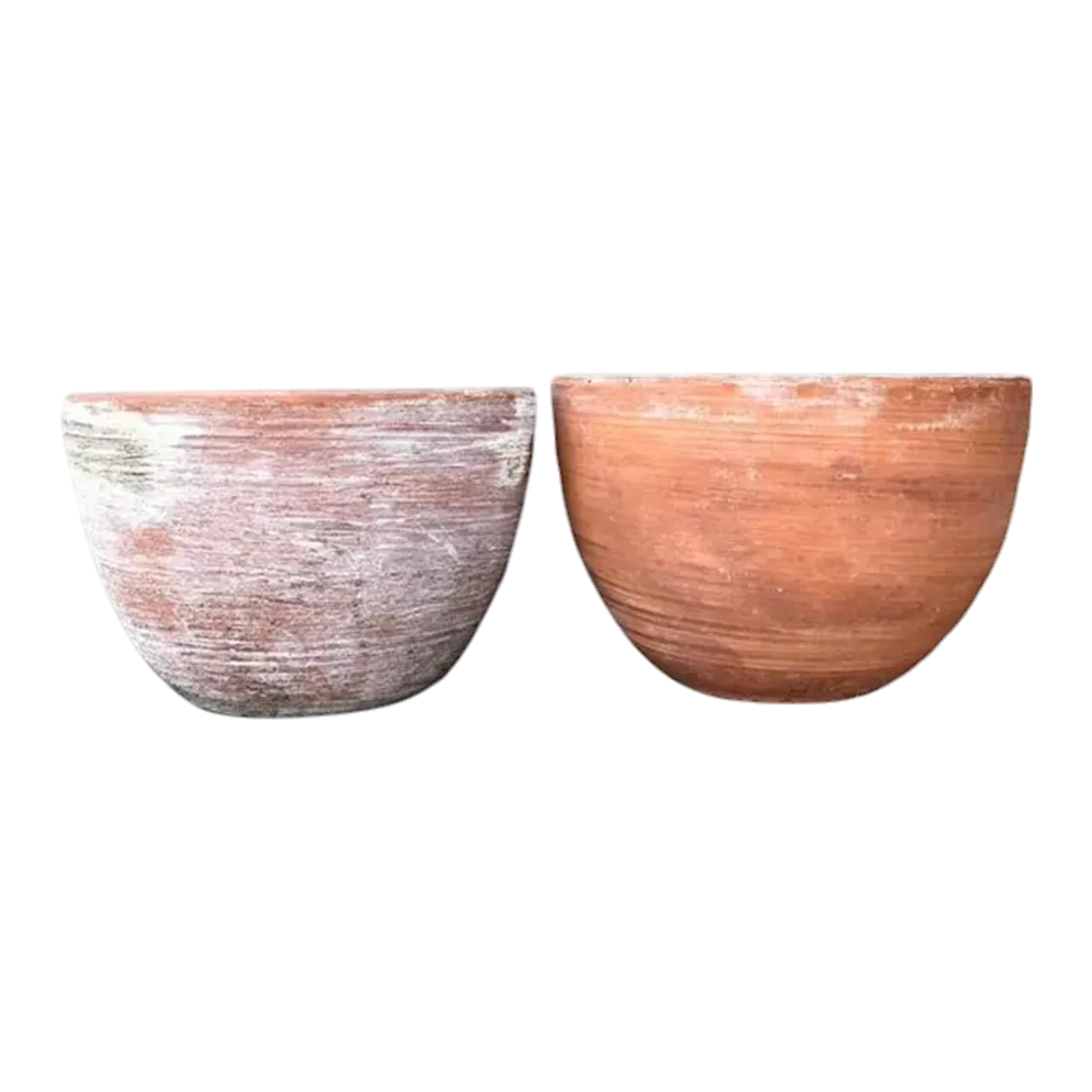 Vintage Washed Terracotta Planter Bowls - Set of 2