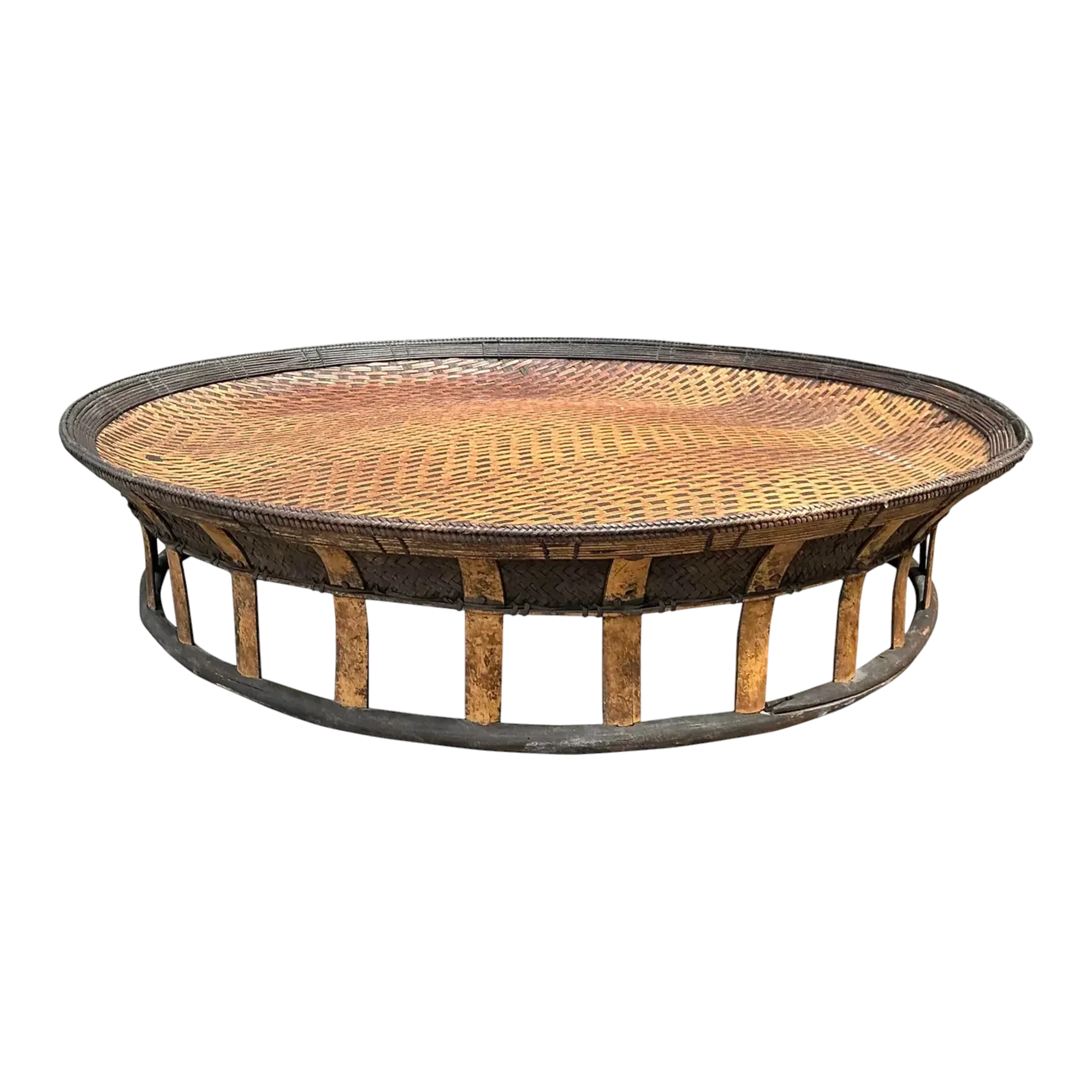 Vintage Woven Rattan and Bamboo Large Tray