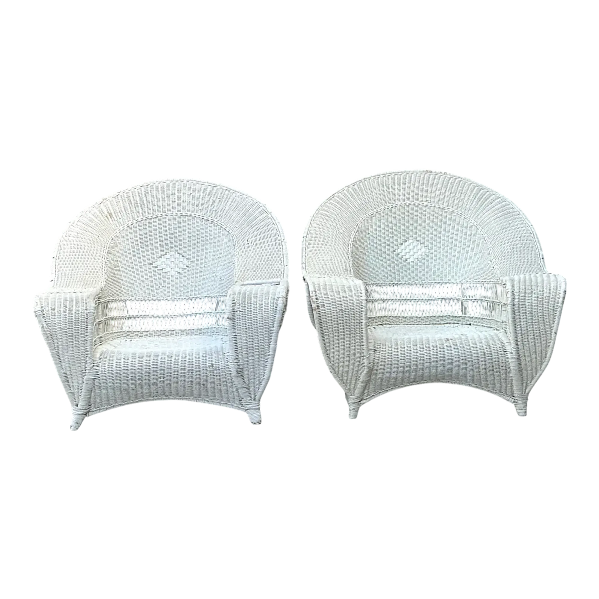 Vintage Woven Rattan Bar Harbour Lounge Chairs - A Pair