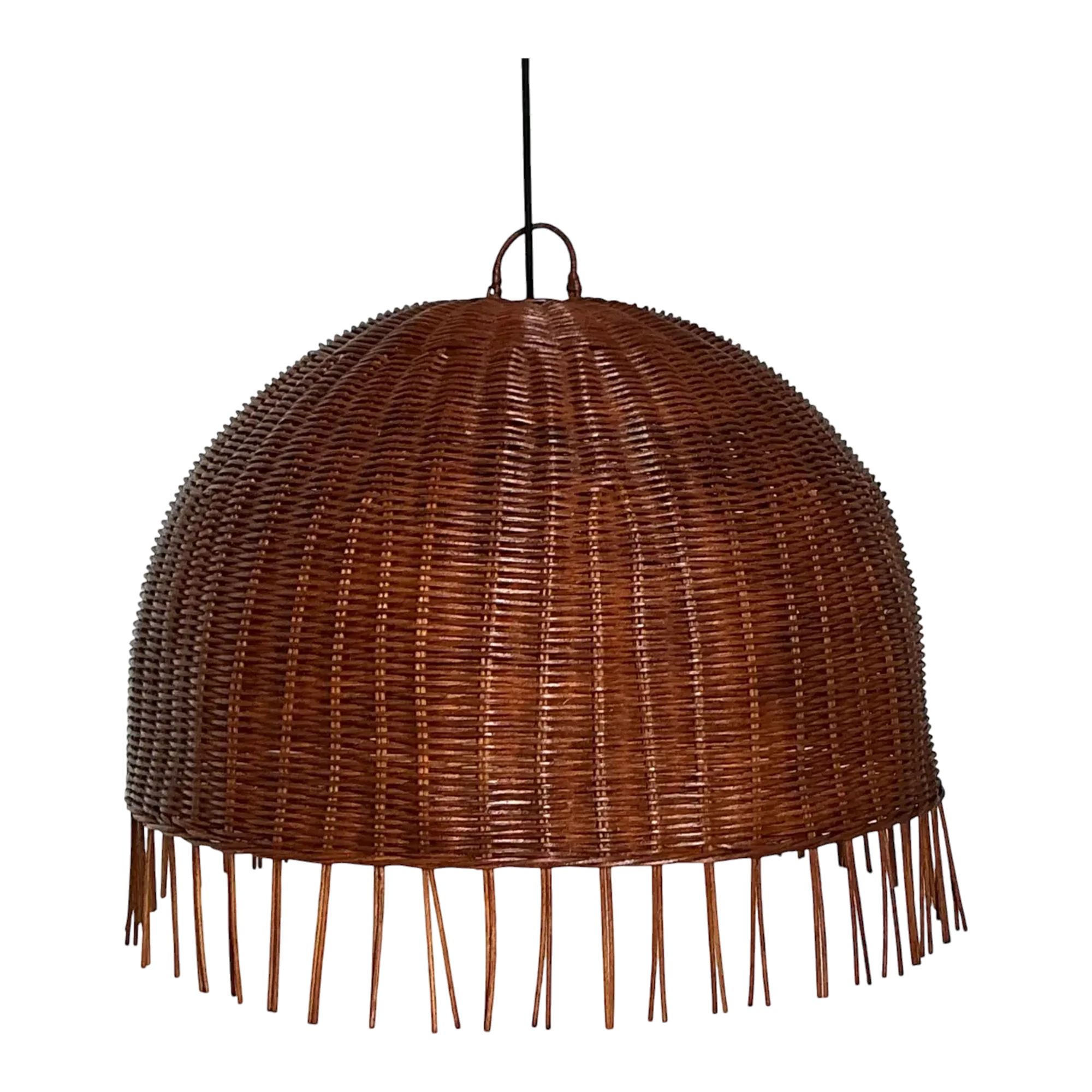 Vintage Woven Rattan Dime Chandelier