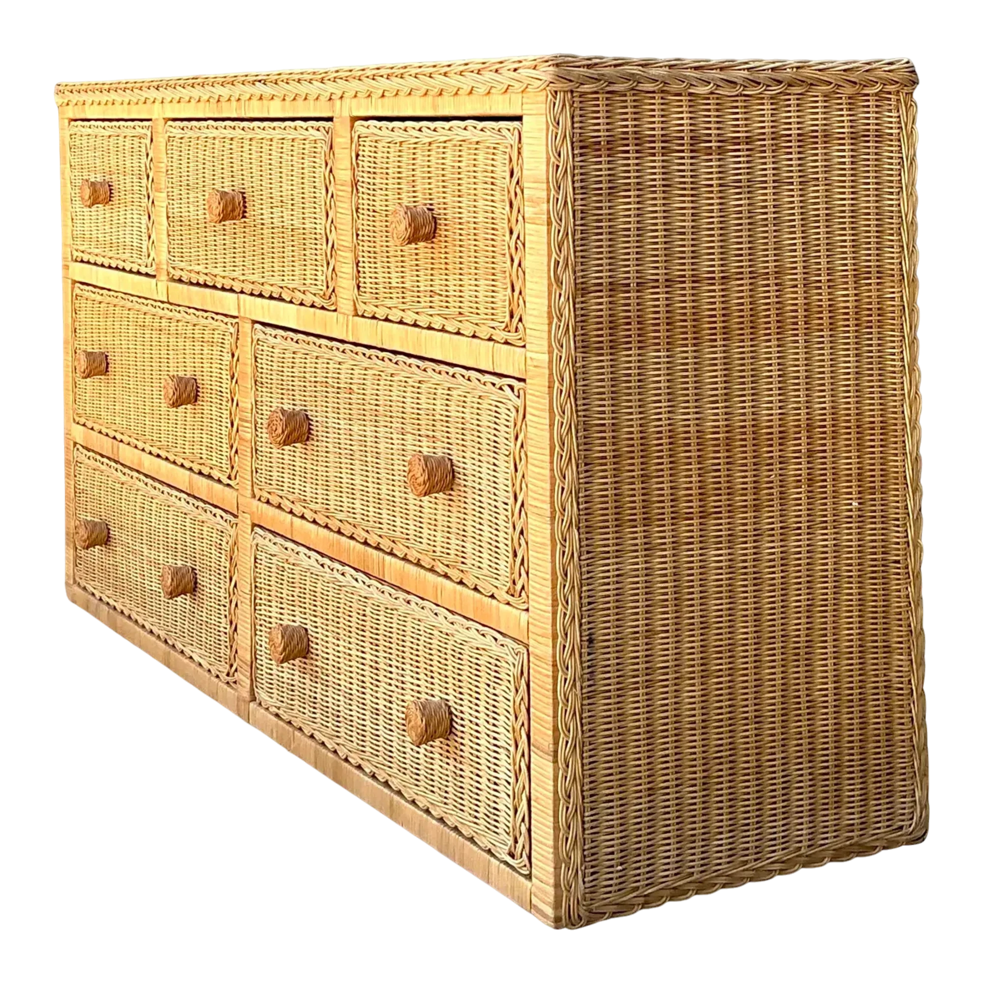 Vintage Woven Rattan Dresser