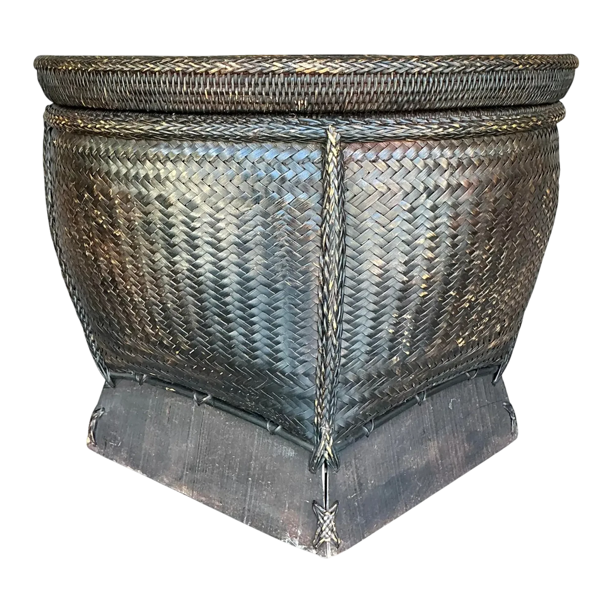 Vintage Woven Rattan Lidded Basket