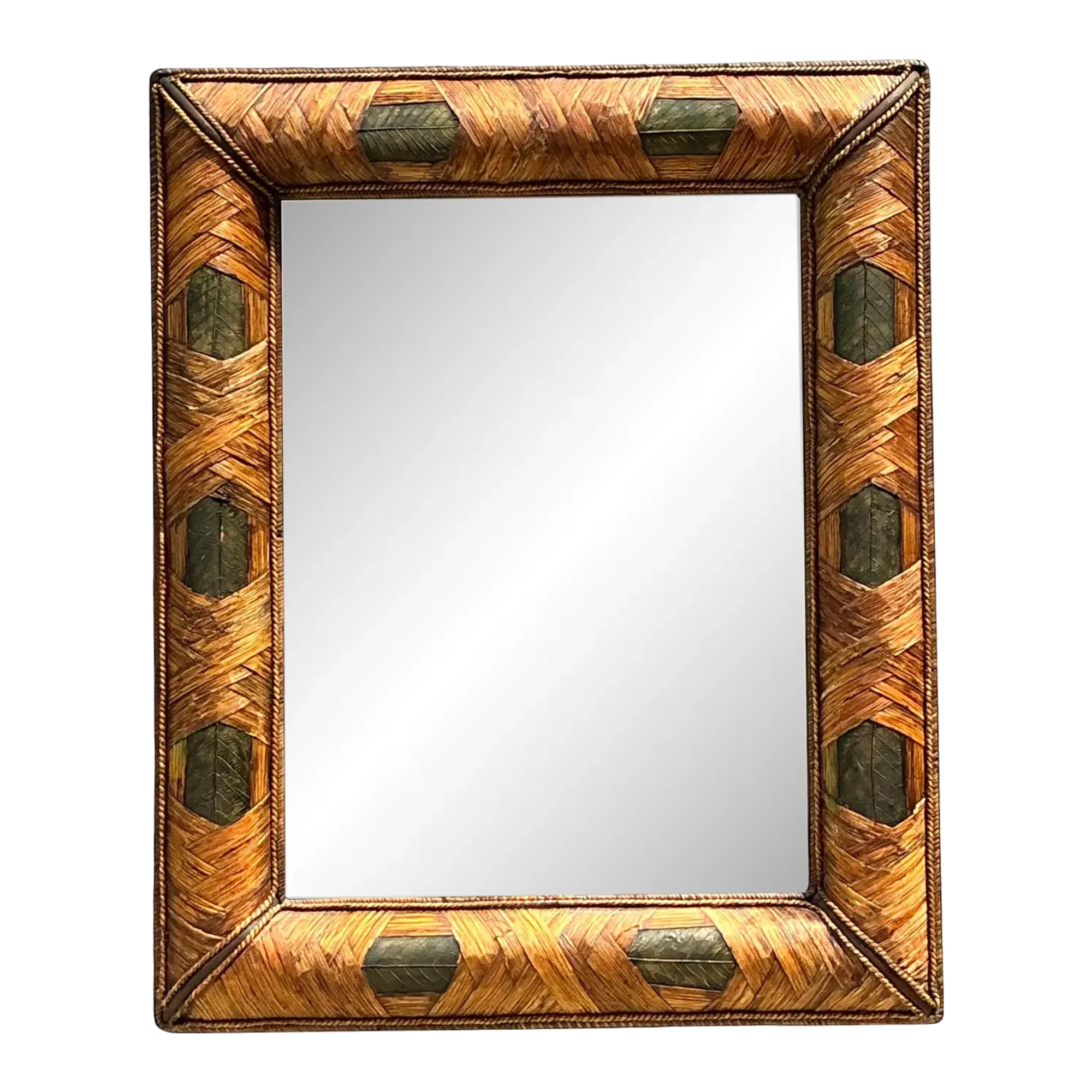 Vintage Wrapped Rattan Brass Leaf Mirror