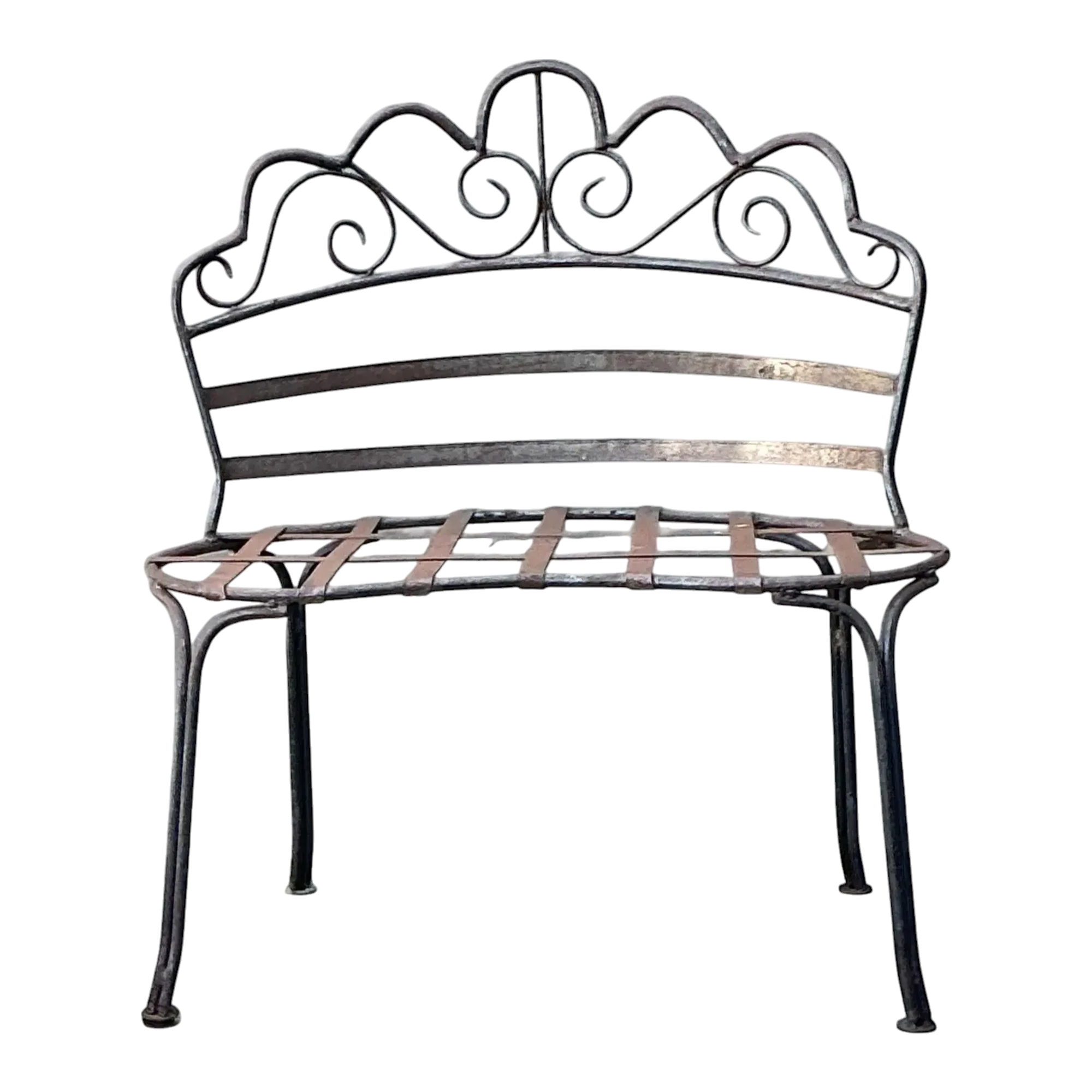 Vintage Wrought Iron Scroll Bench