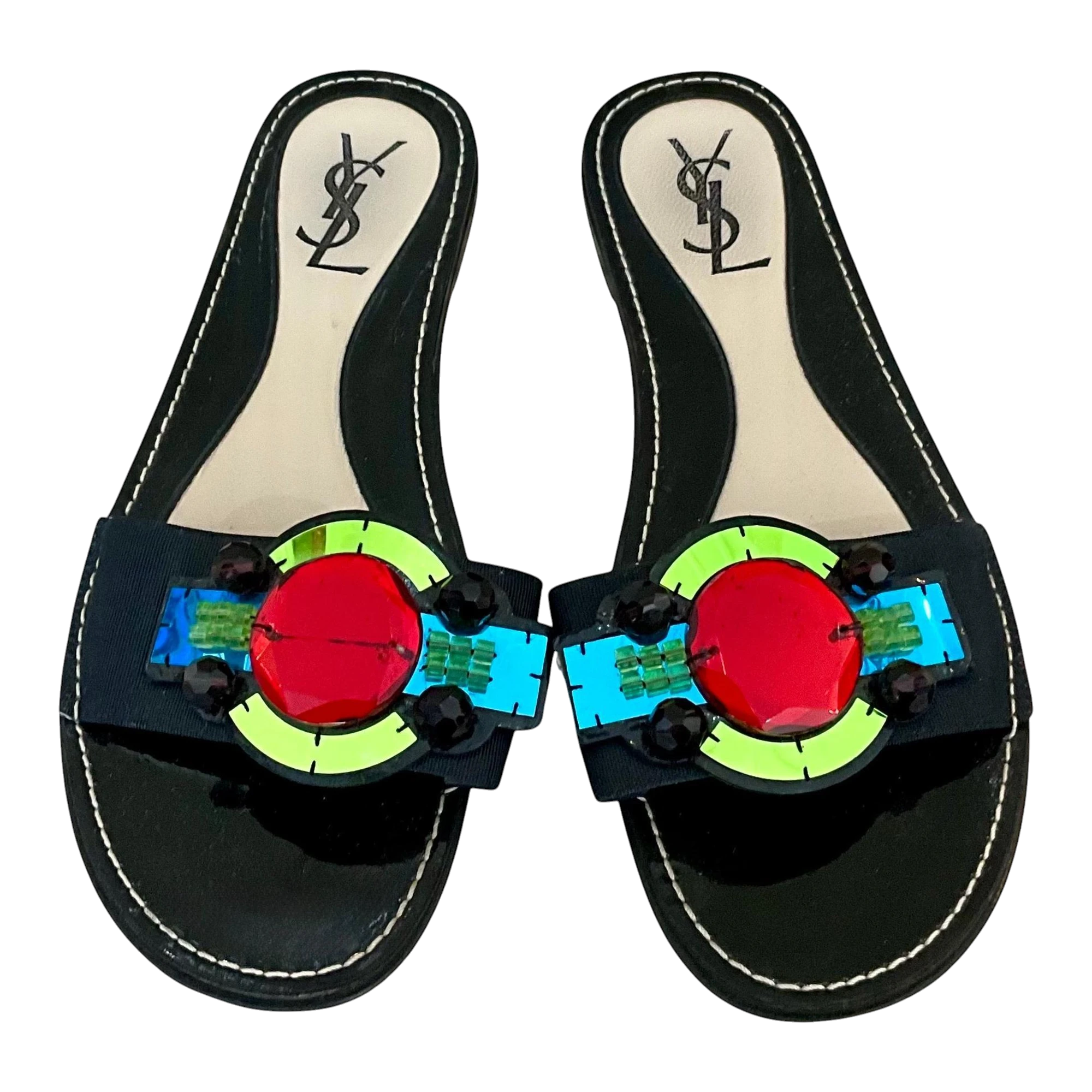 Vintage YSL Paris Black Gem Embellished Sandal