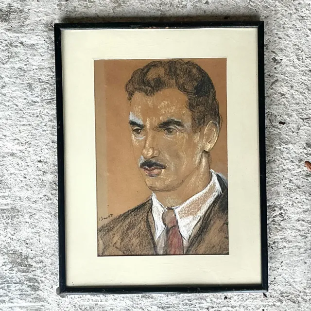 Vintage Boho Original Charcoal Portrait of Man — additional photo 1