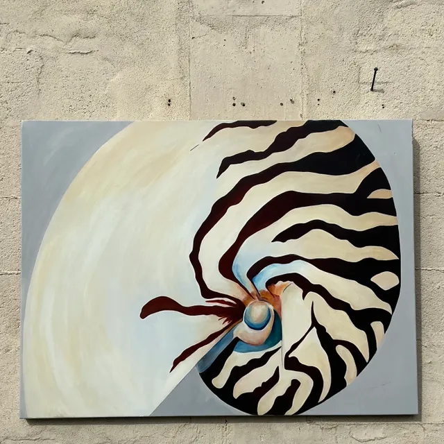 Vintage Coastal Original Nautilus Oil Painting on Canvas — additional photo 1