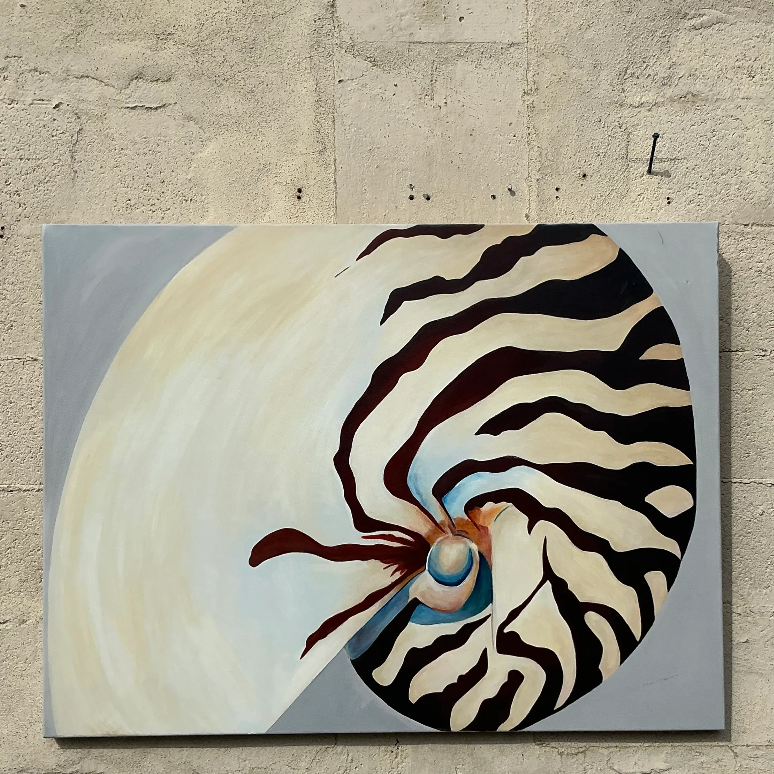 Vintage Coastal Original Nautilus Oil Painting on Canvas — additional photo 6