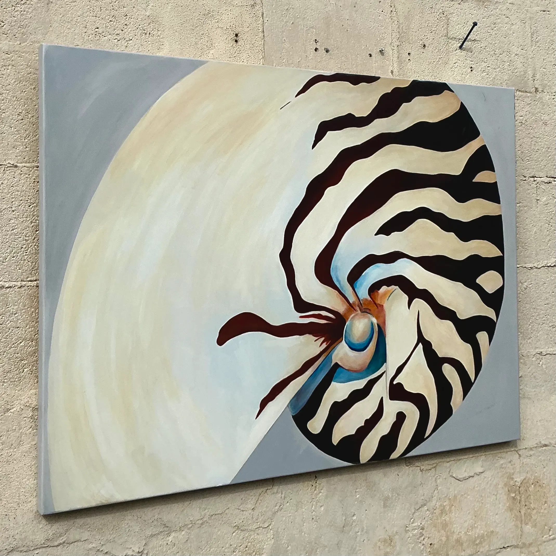 Vintage Coastal Original Nautilus Oil Painting on Canvas — additional photo 3