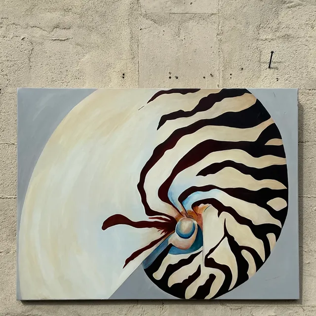 Vintage Coastal Original Nautilus Oil Painting on Canvas — additional photo 2