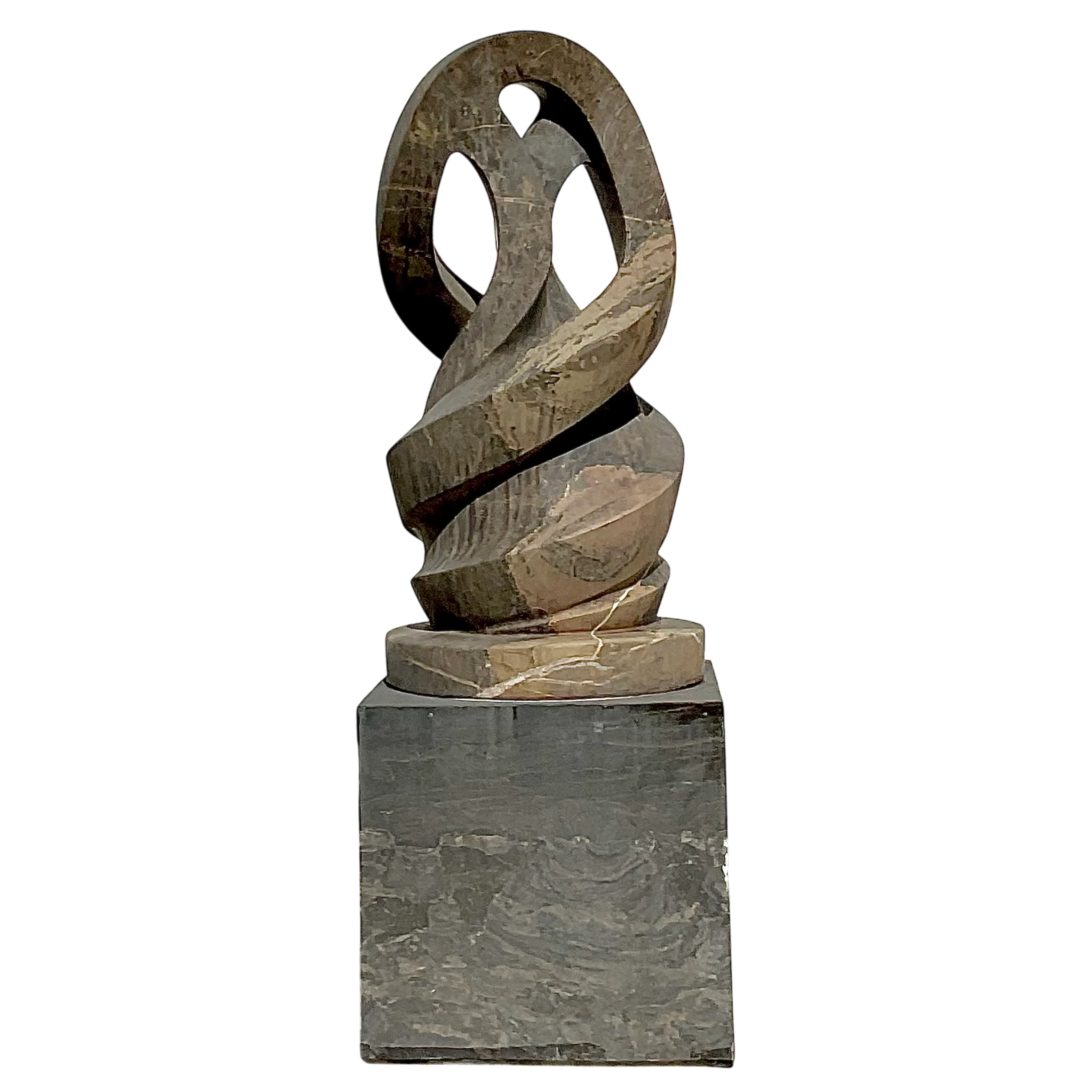 Vintage Boho Intertwined Hand Carved Marble Abstract Sculpture on Marble Base