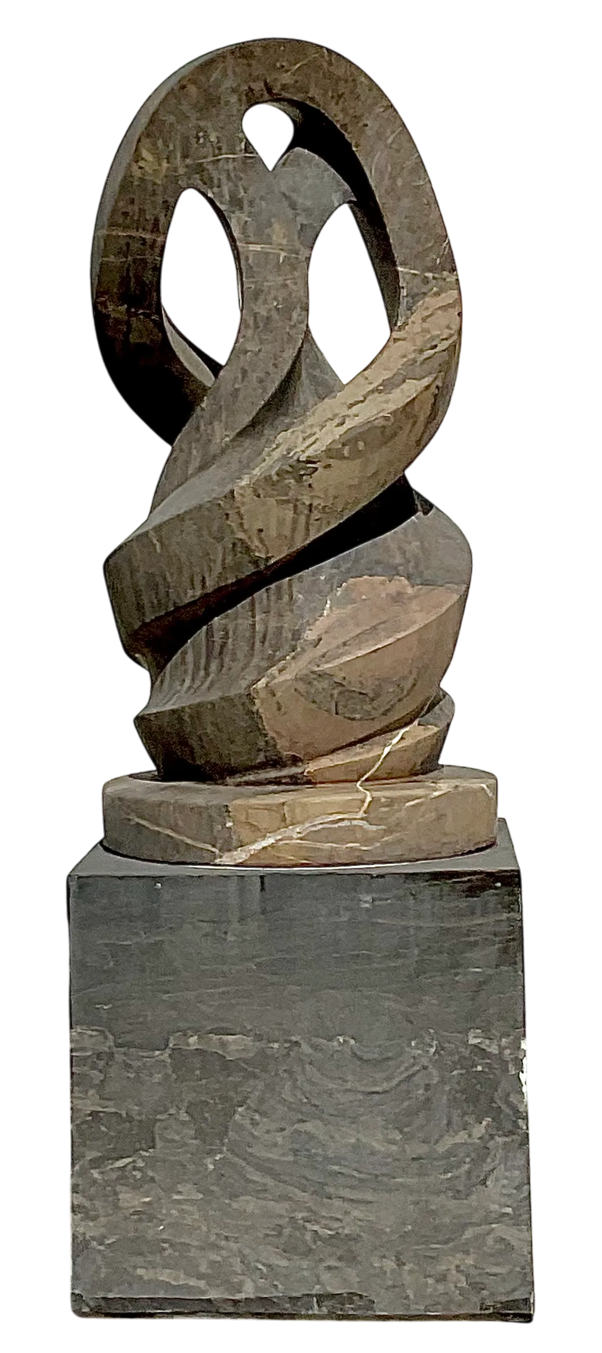 Vintage Boho Intertwined Hand Carved Marble Abstract Sculpture on Marble Base