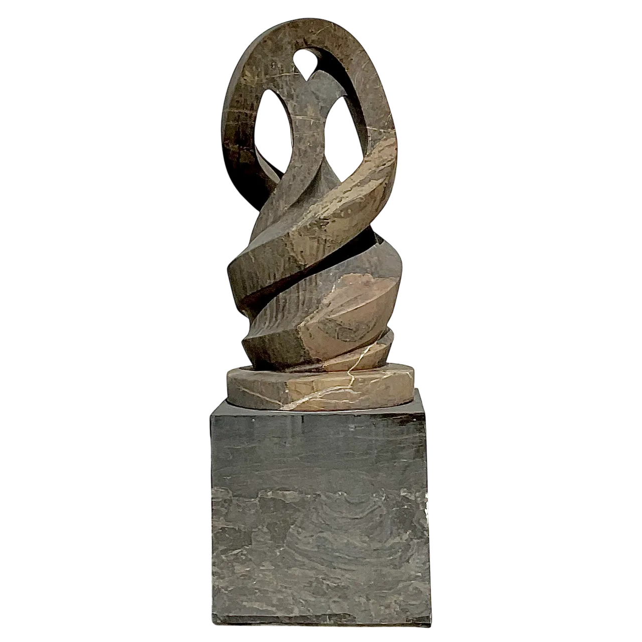 Vintage Boho Intertwined Hand Carved Marble Abstract Sculpture on Marble Base