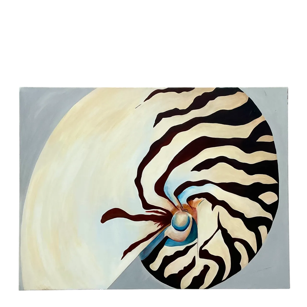 Vintage Coastal Original Nautilus Oil Painting on Canvas