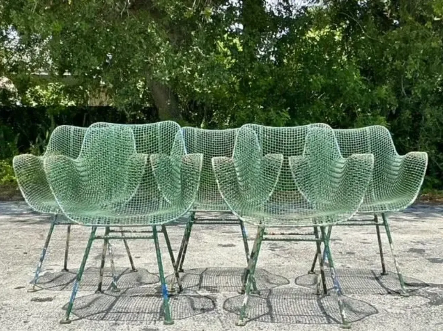 Vintage Mid-Century Modern Wrought Iron “Sculptura” Chairs After Woodard - Set of 5 — additional photo 6