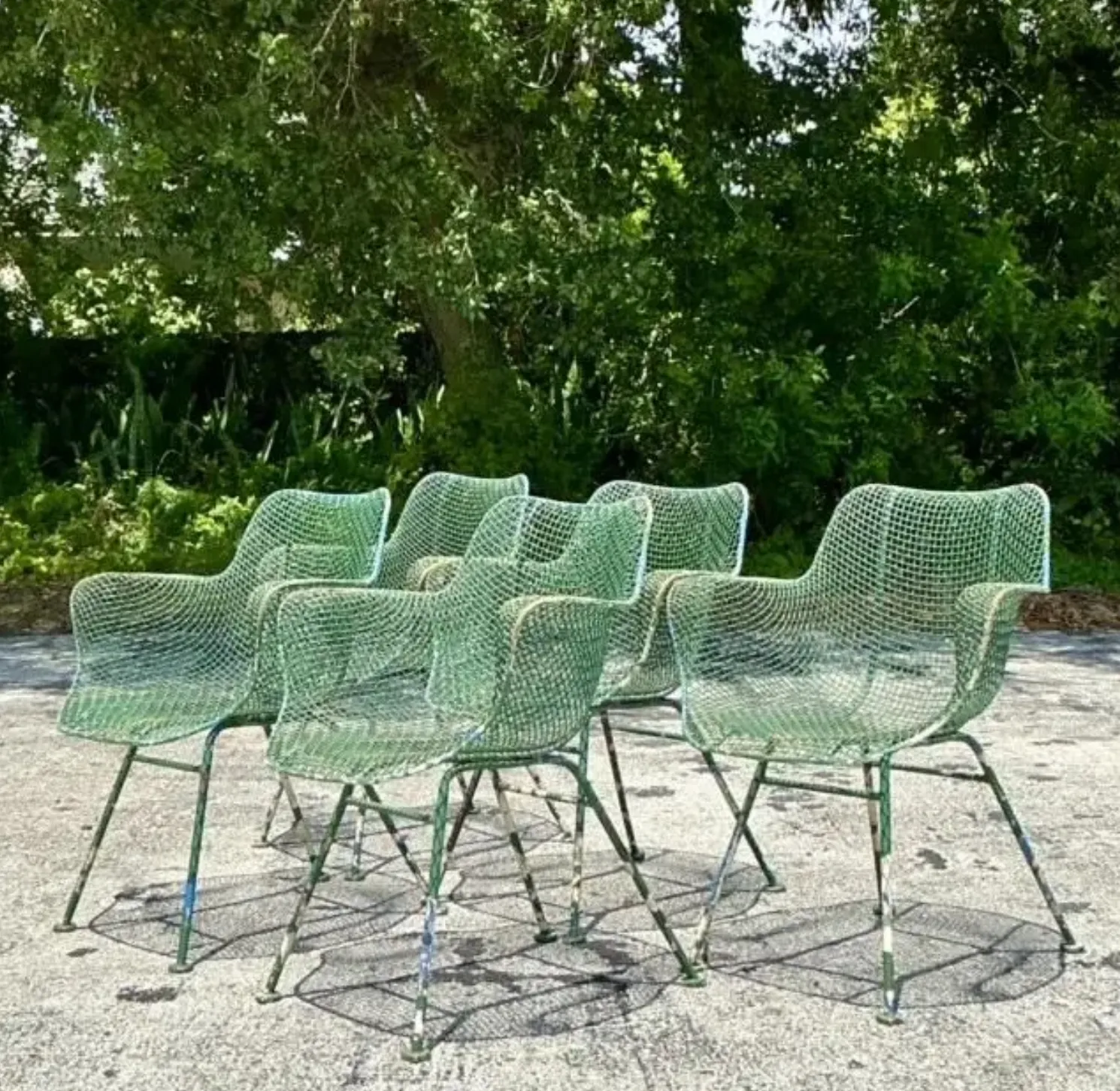 Vintage Mid-Century Modern Wrought Iron “Sculptura” Chairs After Woodard - Set of 5 — additional photo 2