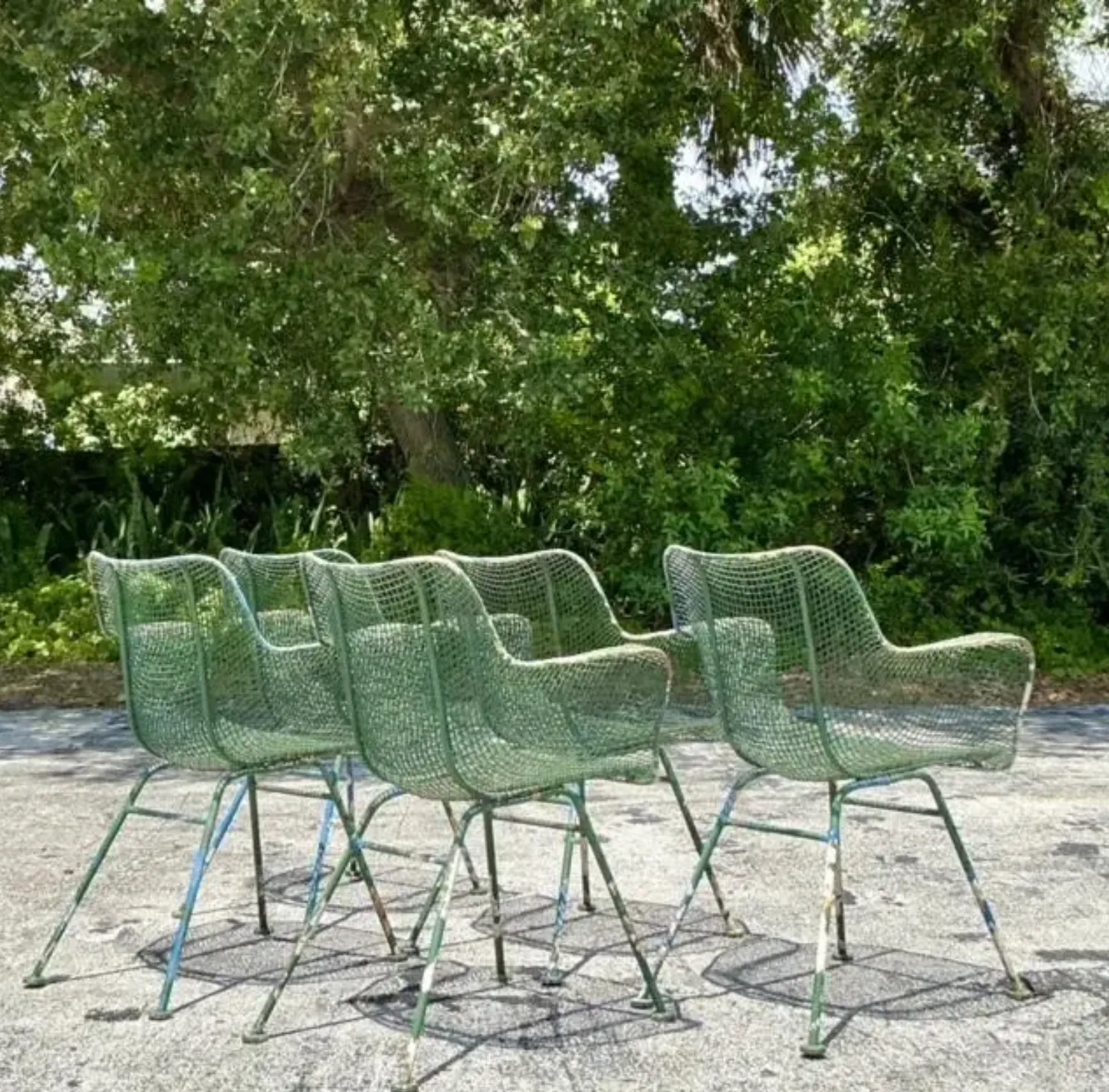 Vintage Mid-Century Modern Wrought Iron “Sculptura” Chairs After Woodard - Set of 5 — additional photo 3