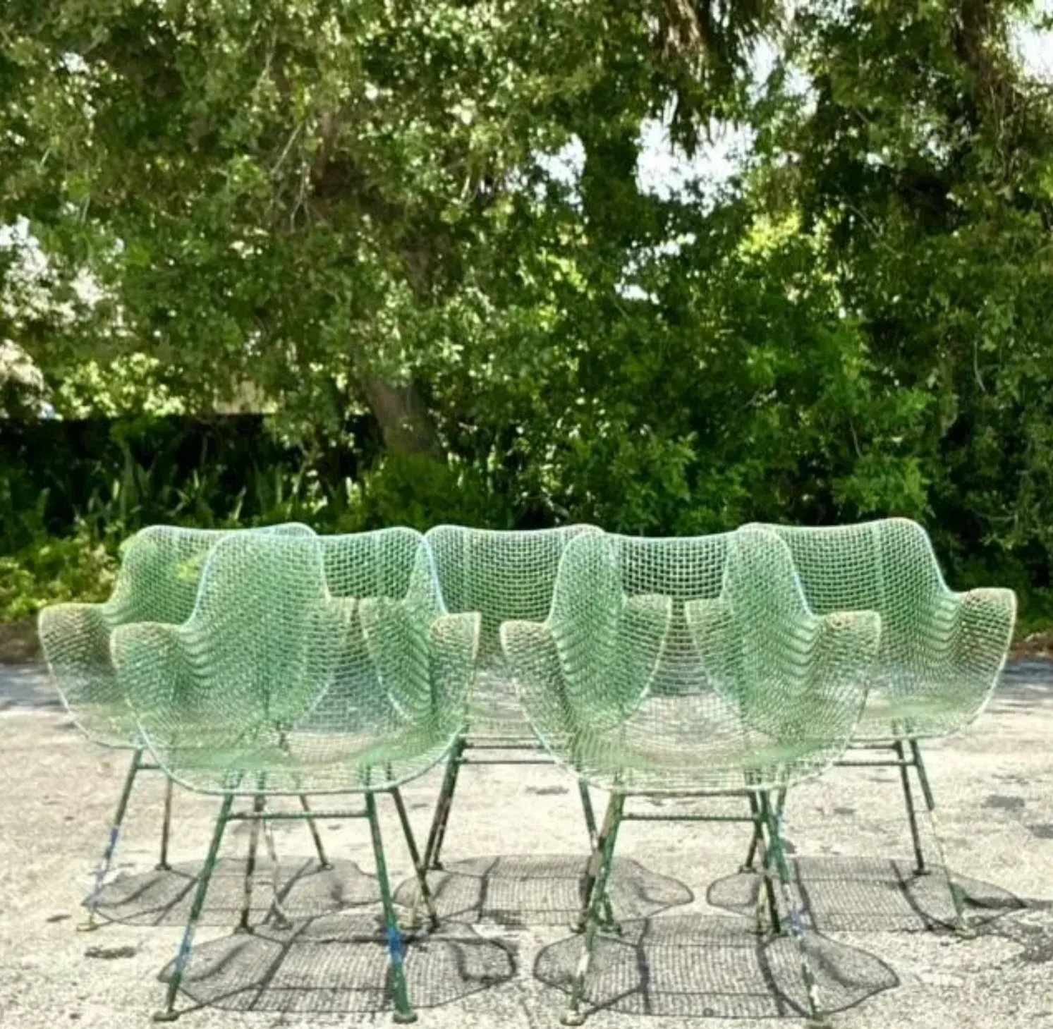 Vintage Mid-Century Modern Wrought Iron “Sculptura” Chairs After Woodard - Set of 5 — additional photo 4
