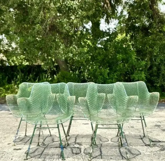 Vintage Mid-Century Modern Wrought Iron “Sculptura” Chairs After Woodard - Set of 5 — additional photo 4