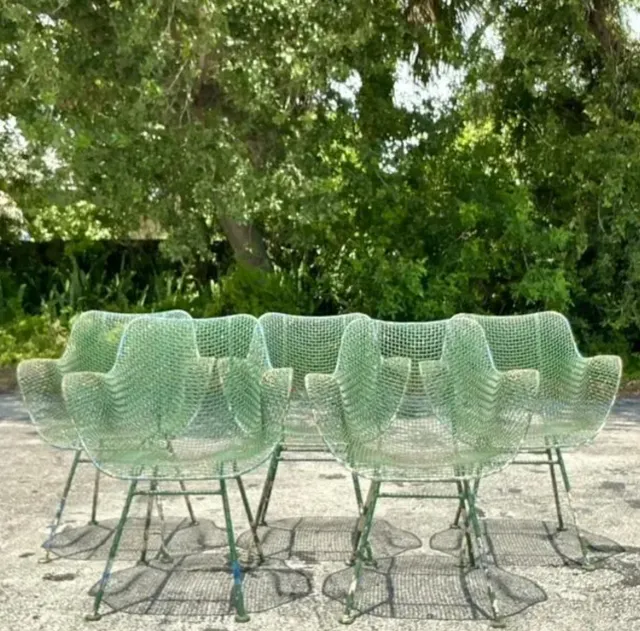 Vintage Mid-Century Modern Wrought Iron “Sculptura” Chairs After Woodard - Set of 5 — additional photo 5
