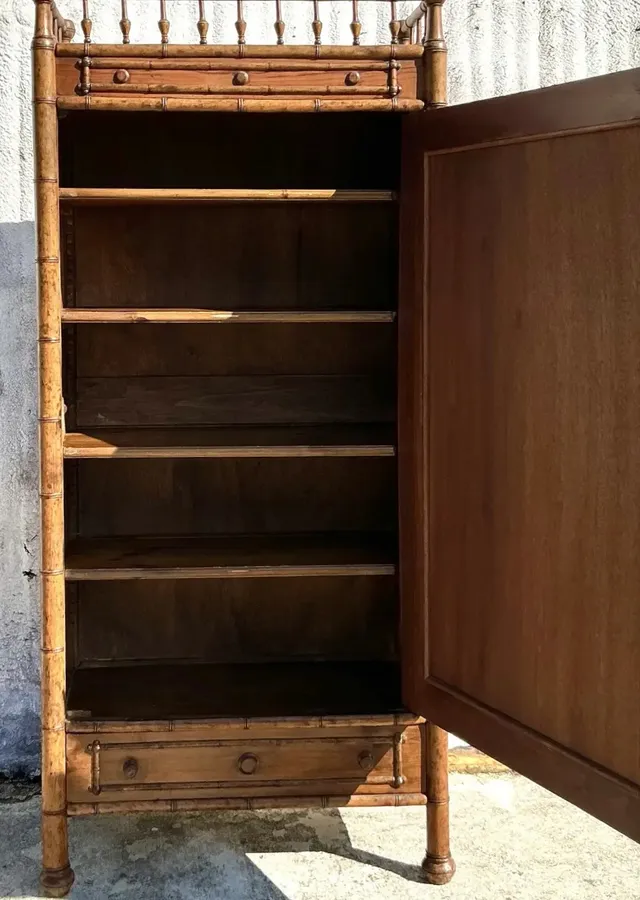 Vintage Boho Carved Bamboo Armoire — additional photo 2