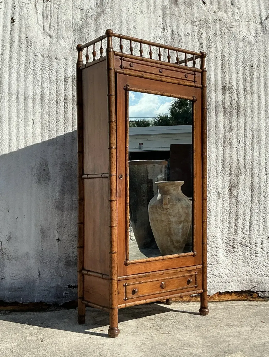Vintage Boho Carved Bamboo Armoire — additional photo 4