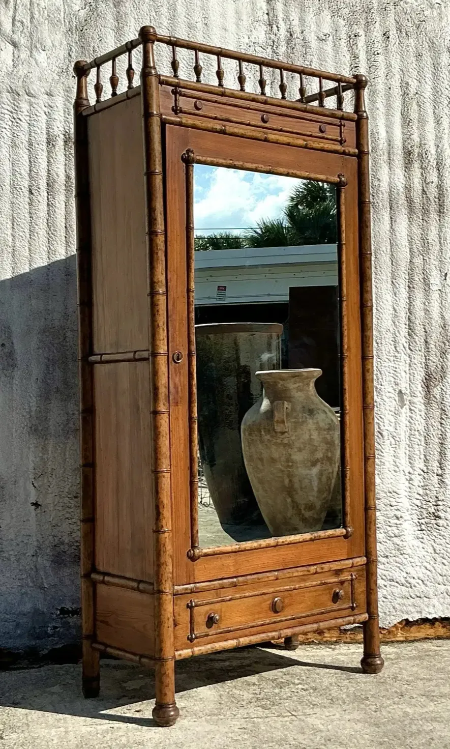 Vintage Boho Carved Bamboo Armoire — additional photo 5
