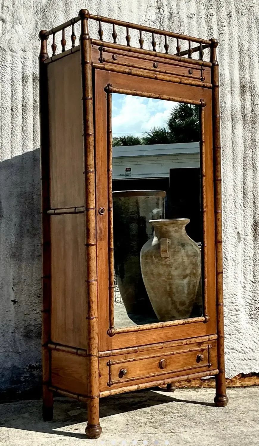 Vintage Boho Carved Bamboo Armoire — additional photo 7