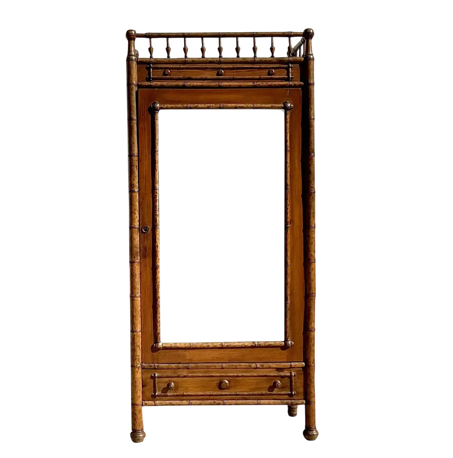 Vintage Boho Carved Bamboo Armoire