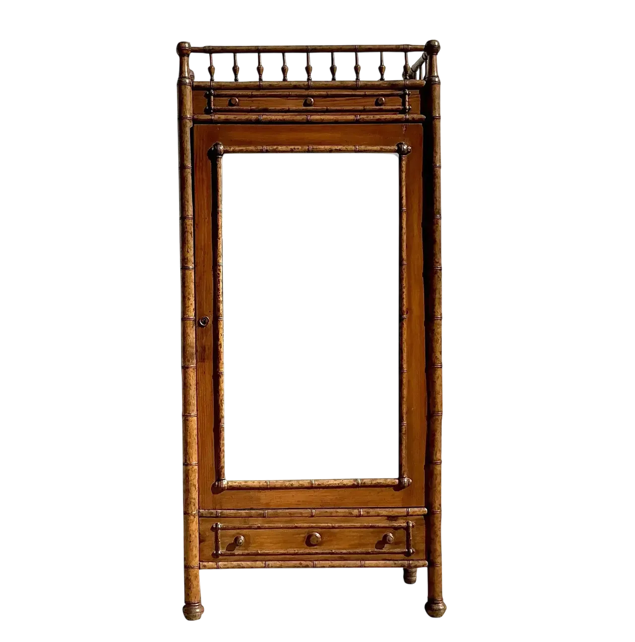 Vintage Boho Carved Bamboo Armoire