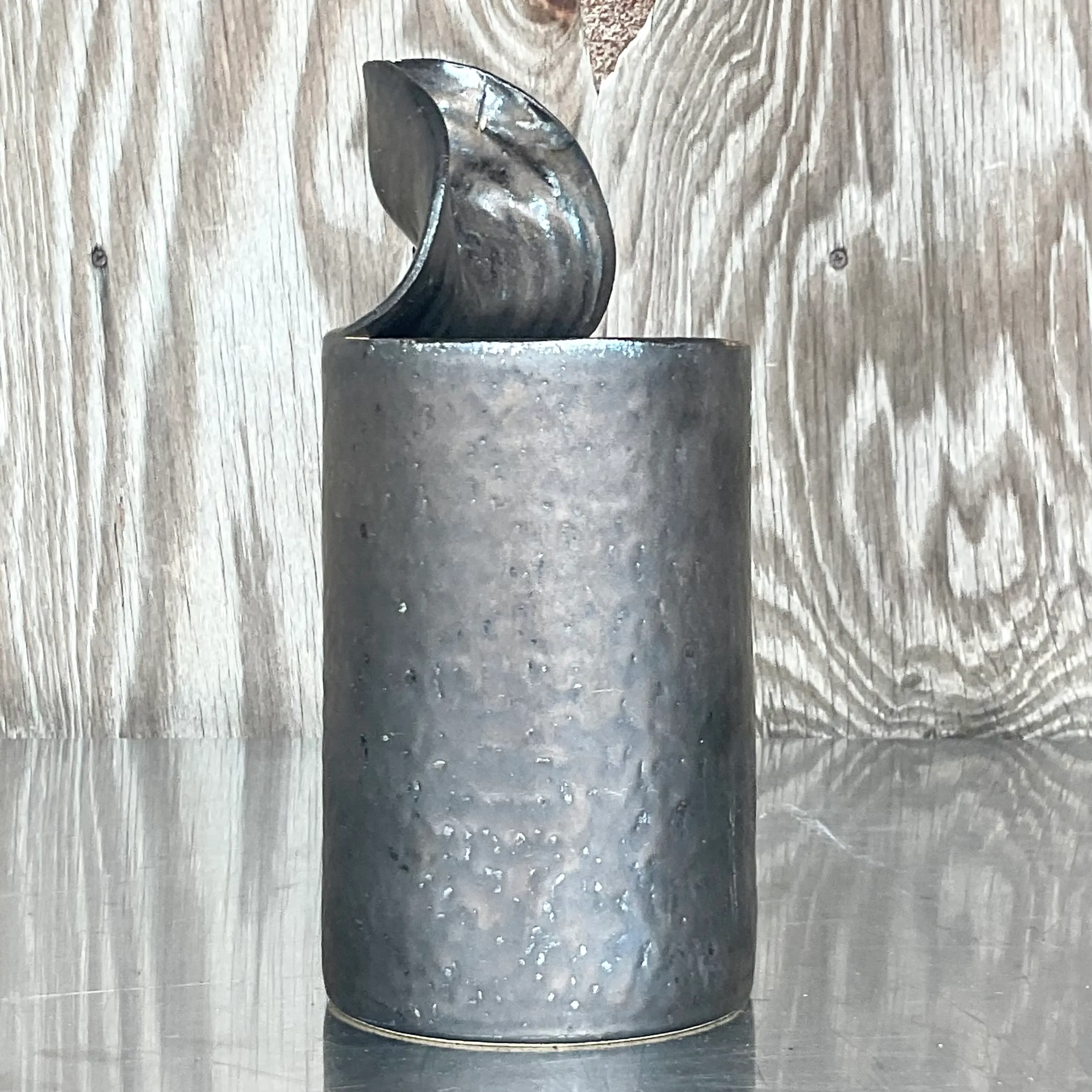 Late 20th Century Vintage Boho Studio Pottery Open Can Vase — additional photo 1