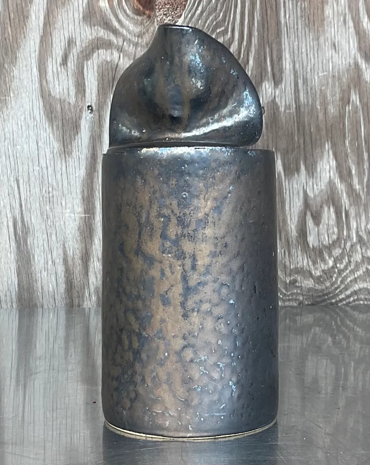 Late 20th Century Vintage Boho Studio Pottery Open Can Vase — additional photo 2