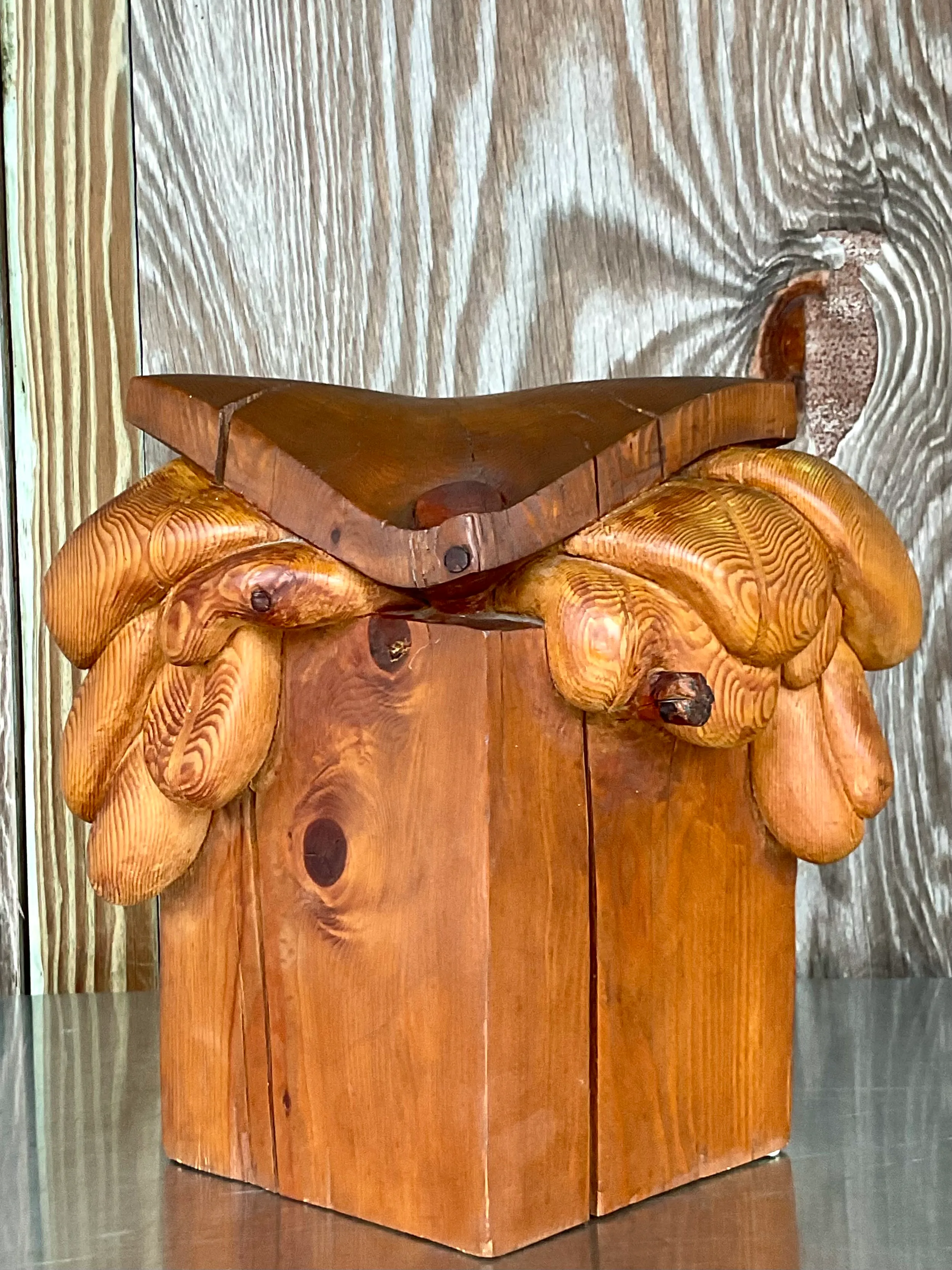 Vintage Boho Original Signed Hand Carved Outsider Art Sculpture — additional photo 7