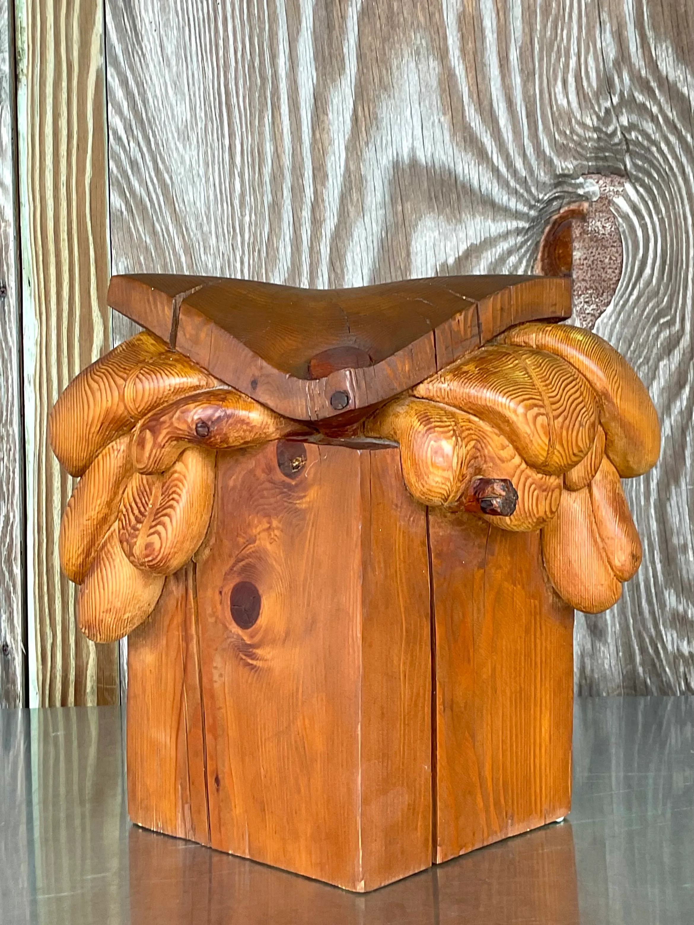 Vintage Boho Original Signed Hand Carved Outsider Art Sculpture — additional photo 1