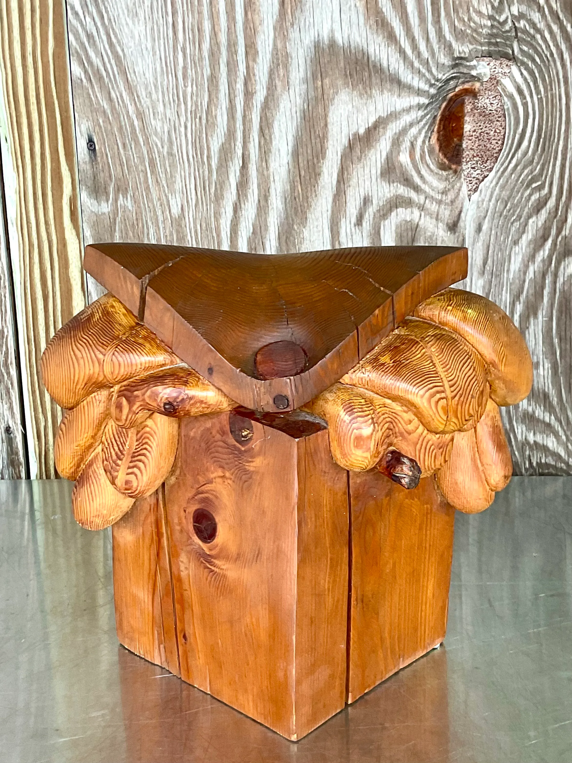 Vintage Boho Original Signed Hand Carved Outsider Art Sculpture — additional photo 2