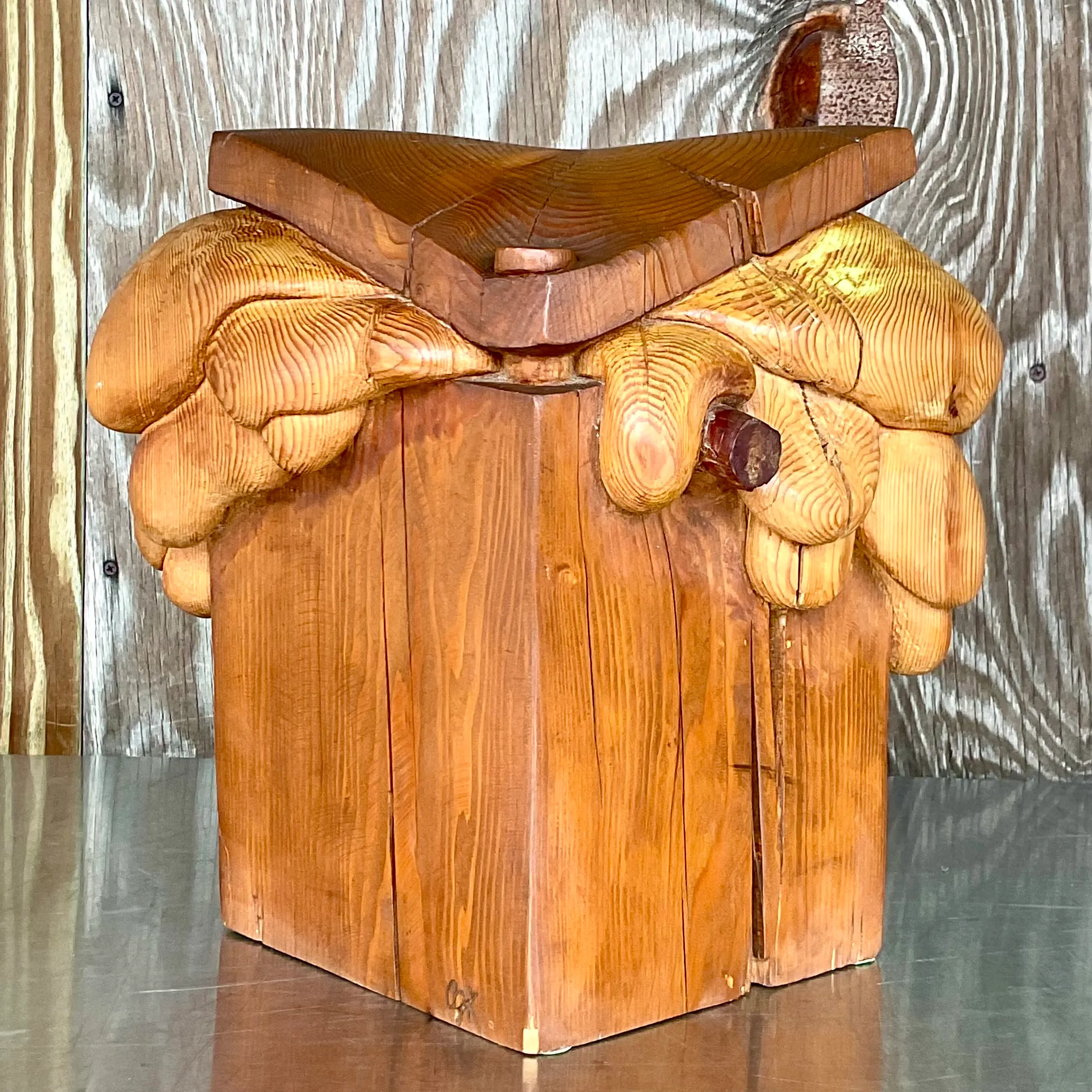 Vintage Boho Original Signed Hand Carved Outsider Art Sculpture — additional photo 4
