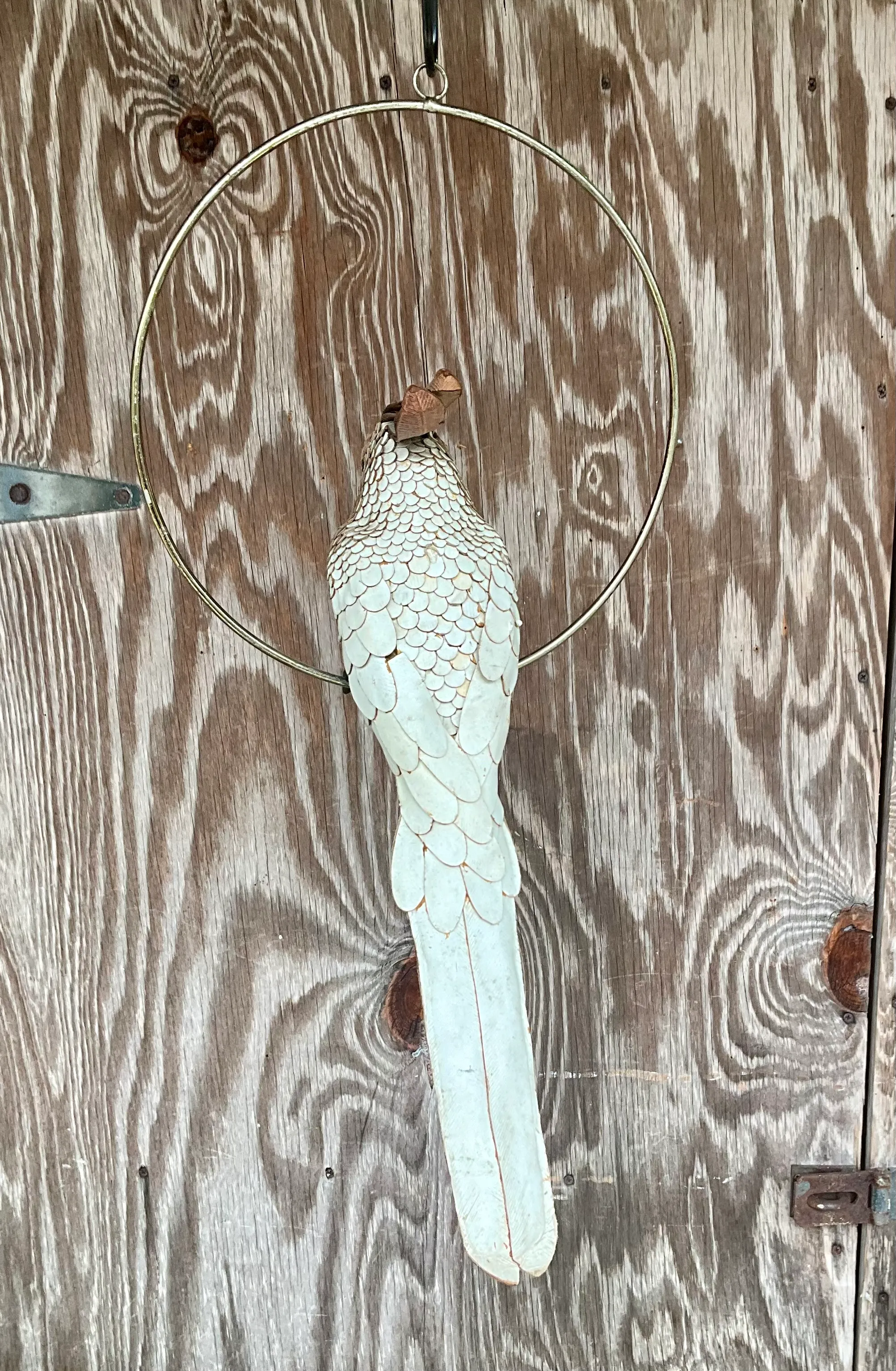 Vintage Boho White Hand Crafted Leather Cockatoo on Brass Swing — additional photo 6