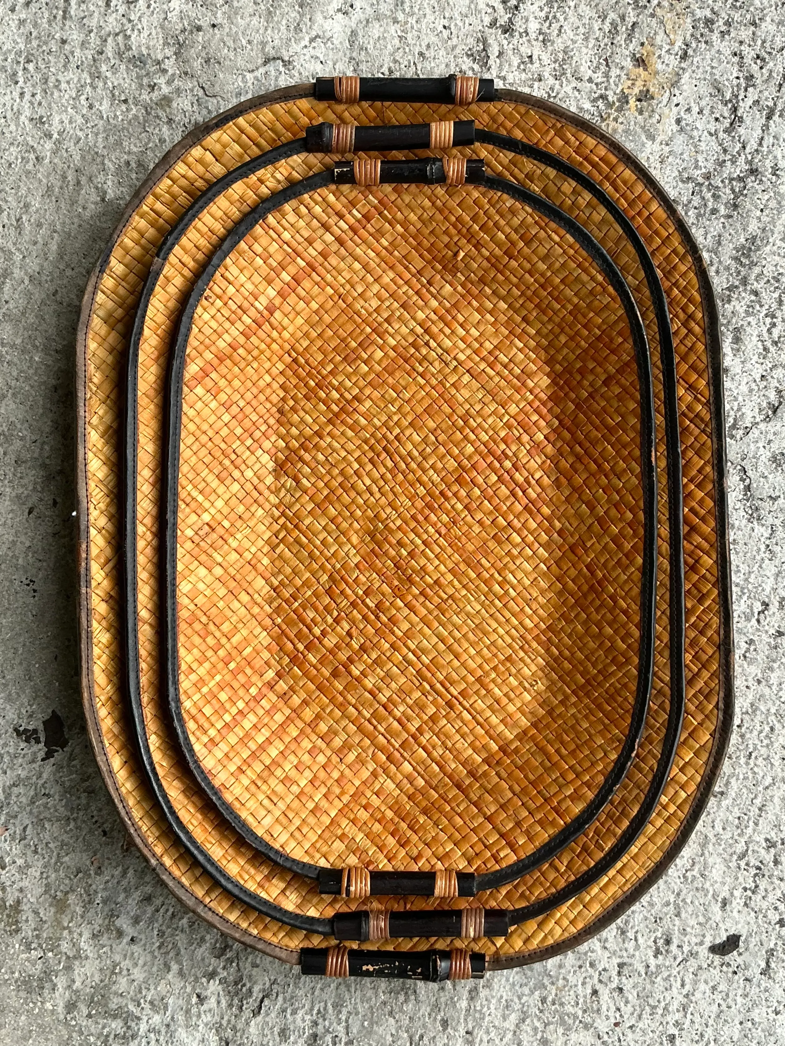 Vintage Bamboo Rattan Woven Trays- Set of 3 — additional photo 2