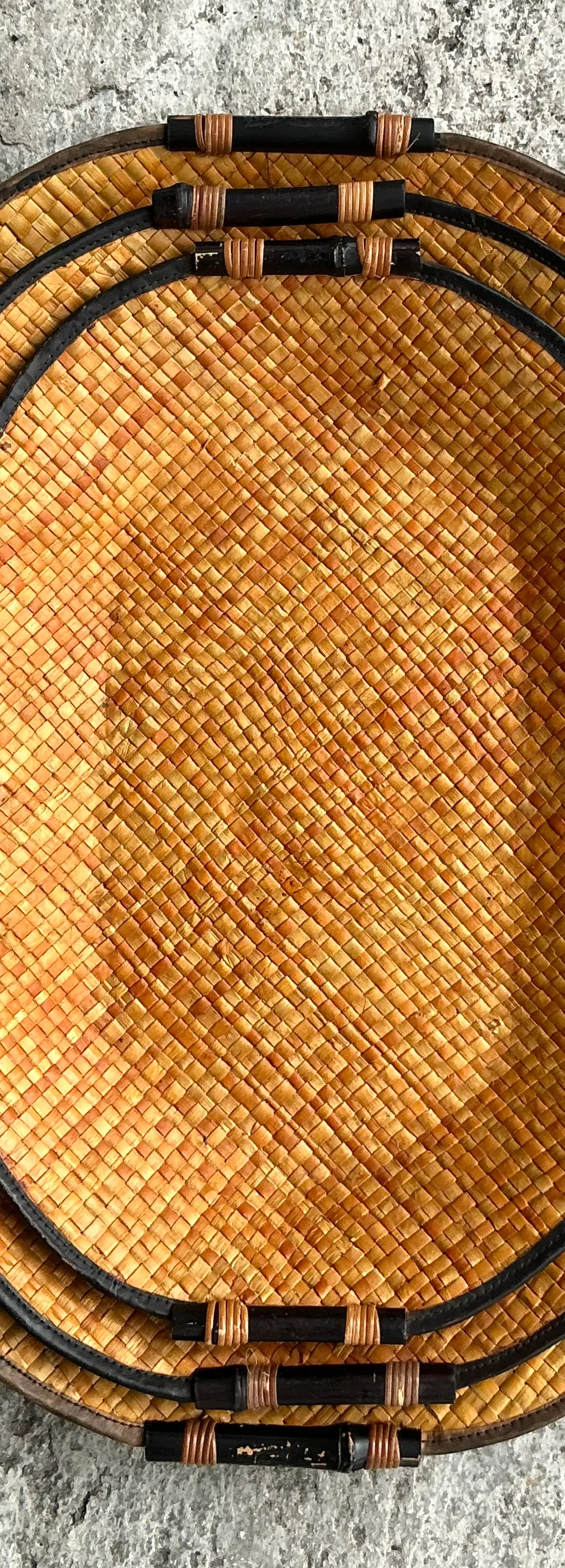 Vintage Bamboo Rattan Woven Trays- Set of 3 — additional photo 3
