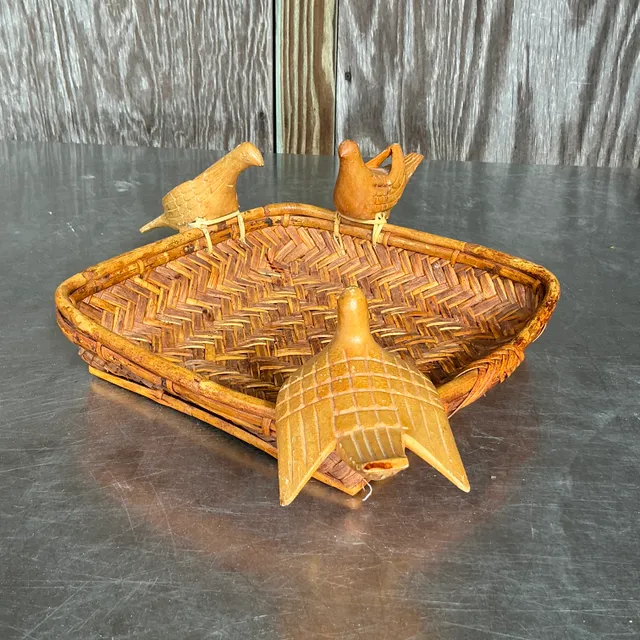Vintage Boho Rattan Basket with Birds — additional photo 1