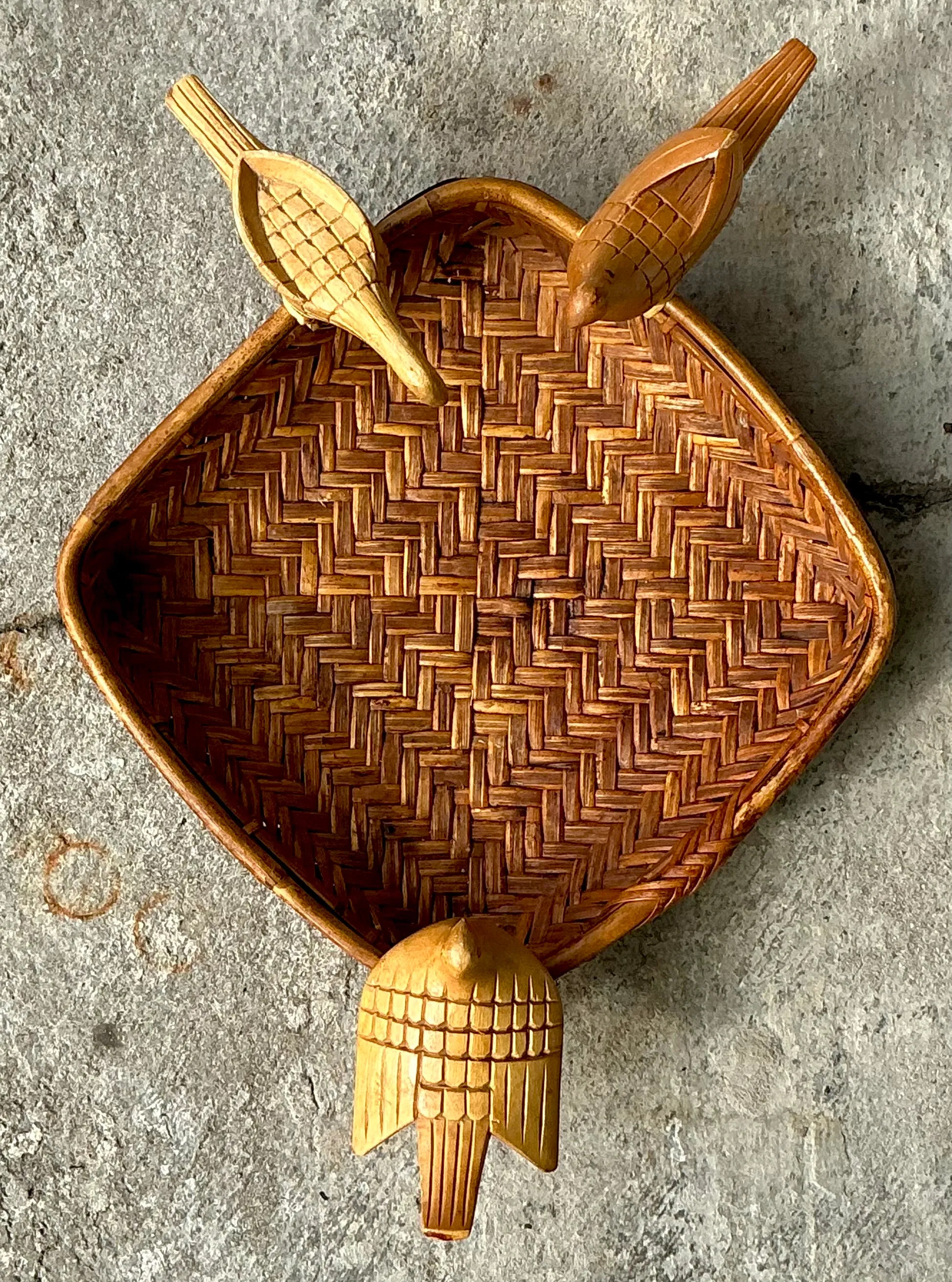 Vintage Boho Rattan Basket with Birds — additional photo 3