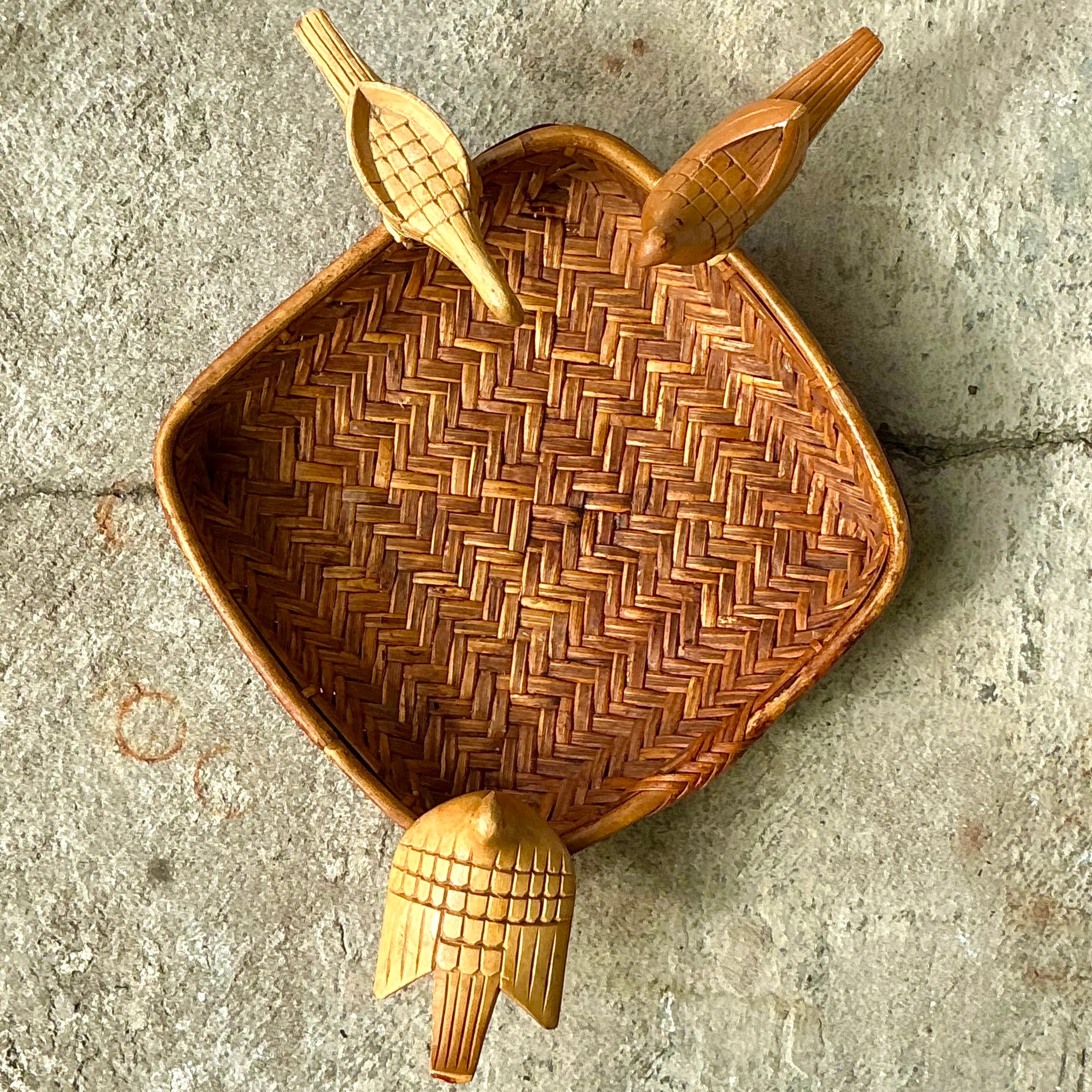 Vintage Boho Rattan Basket with Birds — additional photo 4