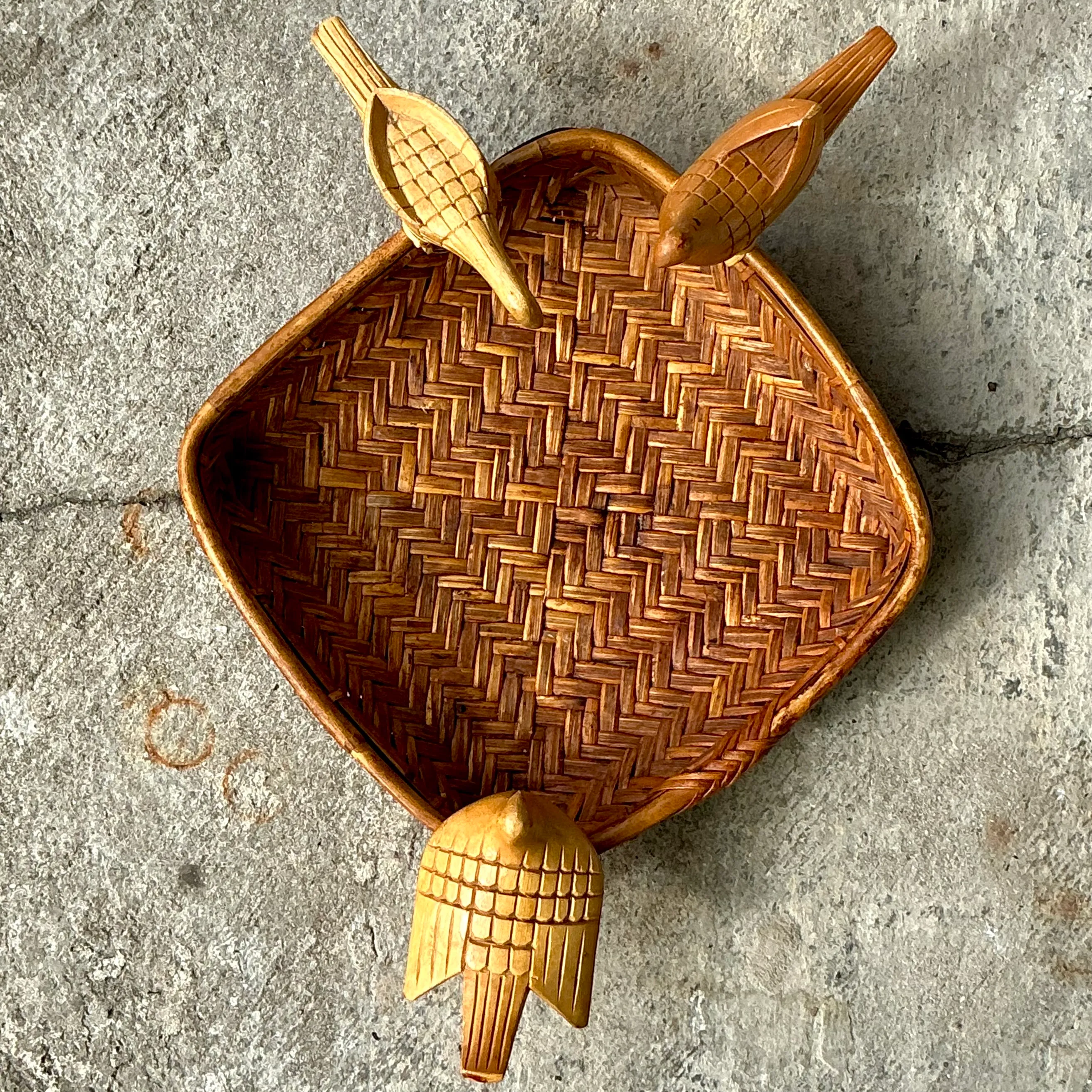 Vintage Boho Rattan Basket with Birds — additional photo 5