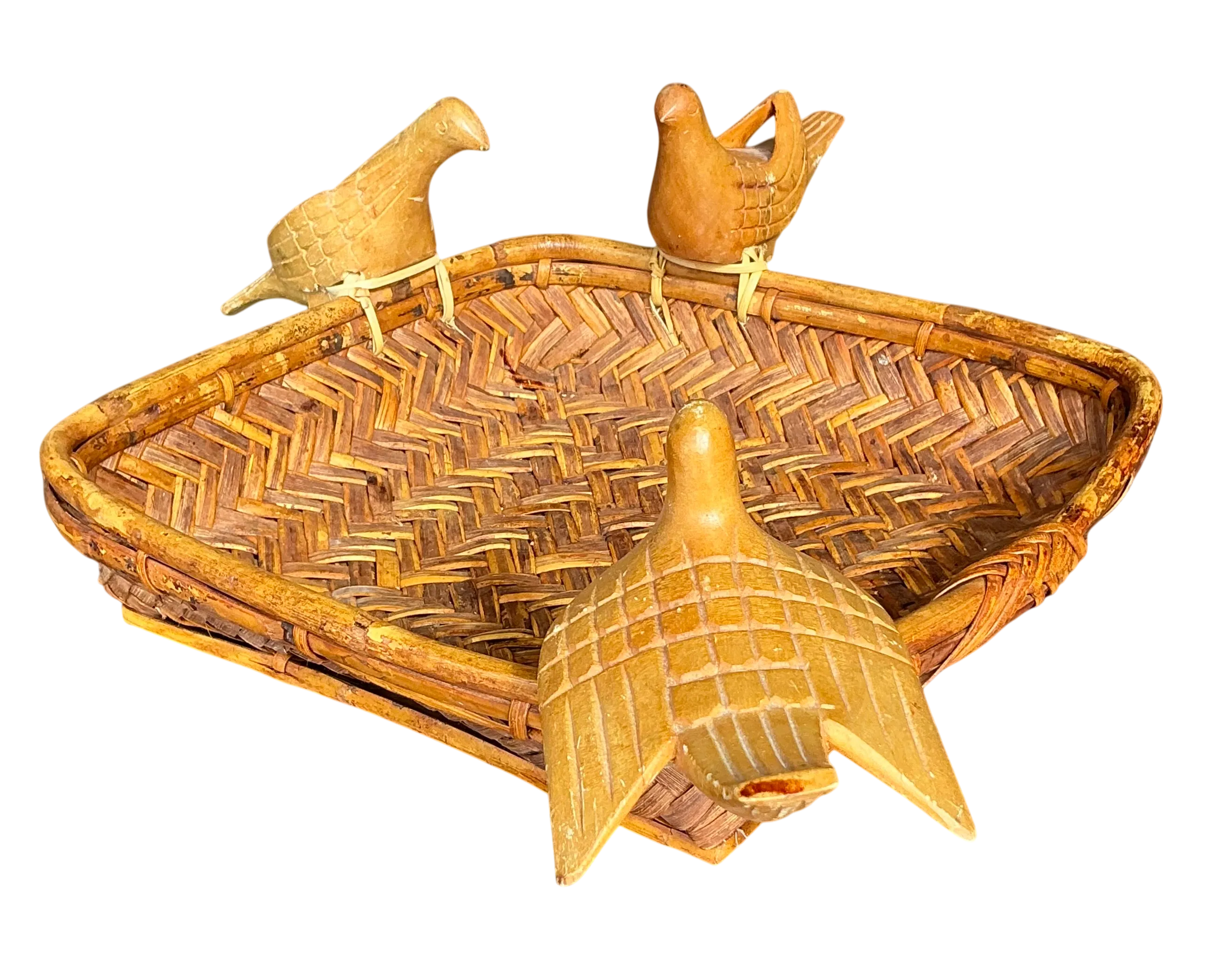 Vintage Boho Rattan Basket with Birds — additional photo 7