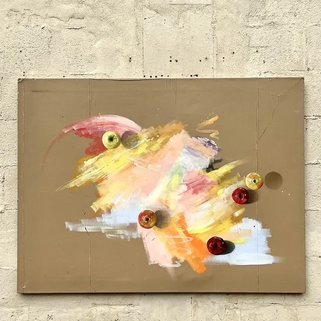 Vintage Boho Original Trompe L'oeil Oil Painting on Canvas — additional photo 2