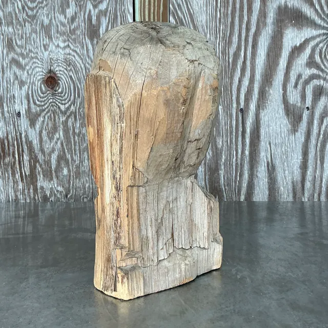 Vintage Boho Carved Wooden Bust of Man — additional photo 2
