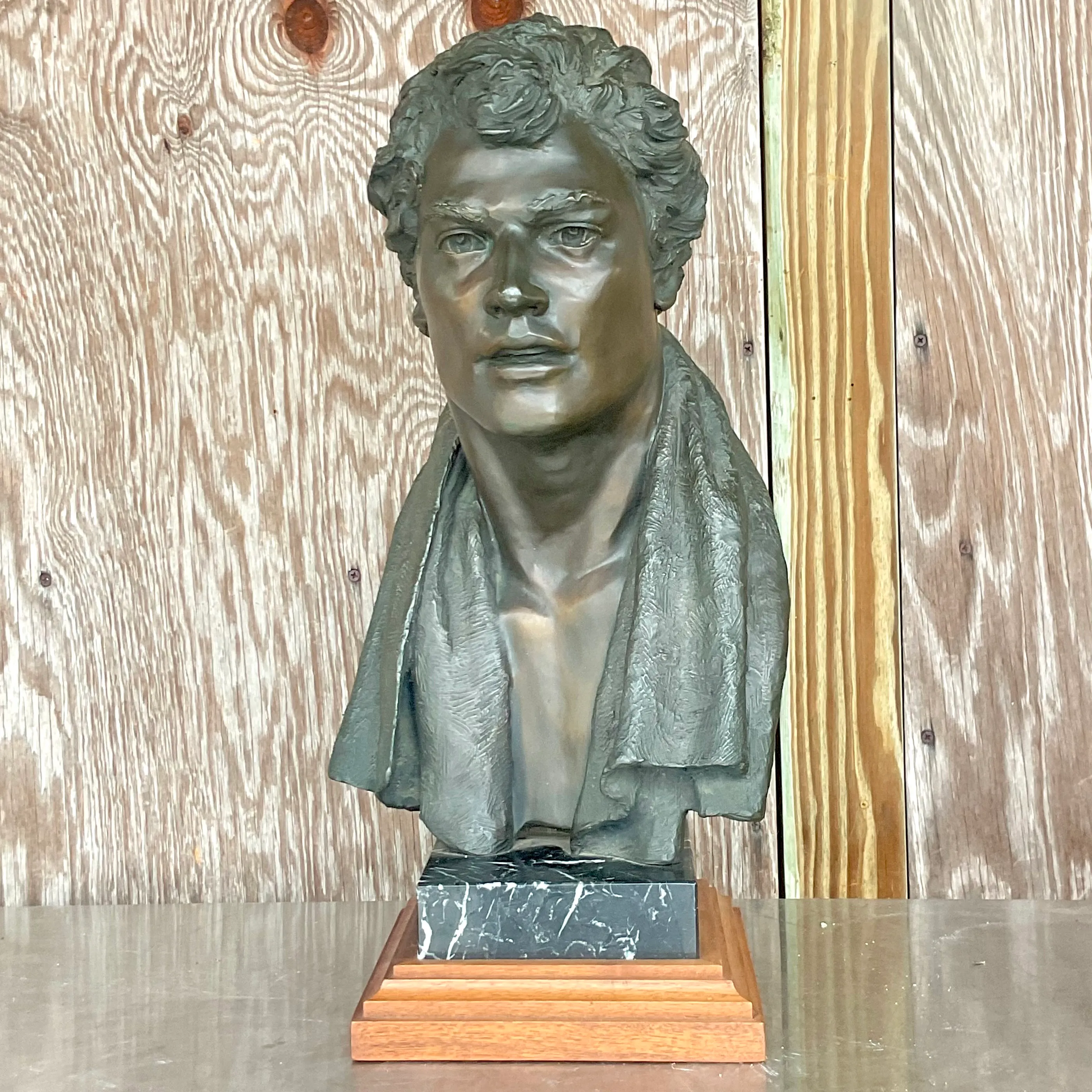 Vintage Regency Glenda Goodacre Attributed Bronze Bust of Man — additional photo 1