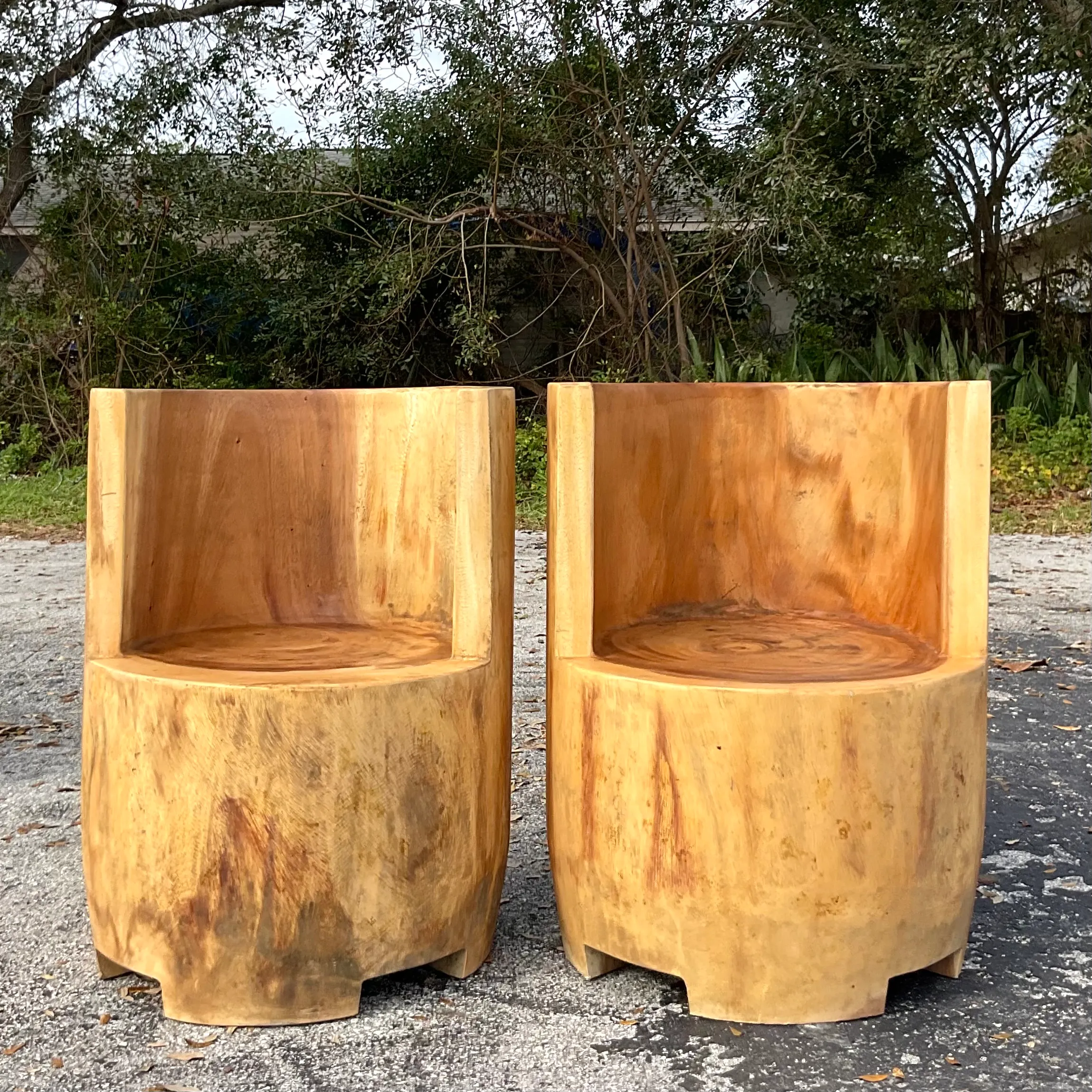 Vintage Boho Carved Stump Chairs- a Pair — additional photo 1