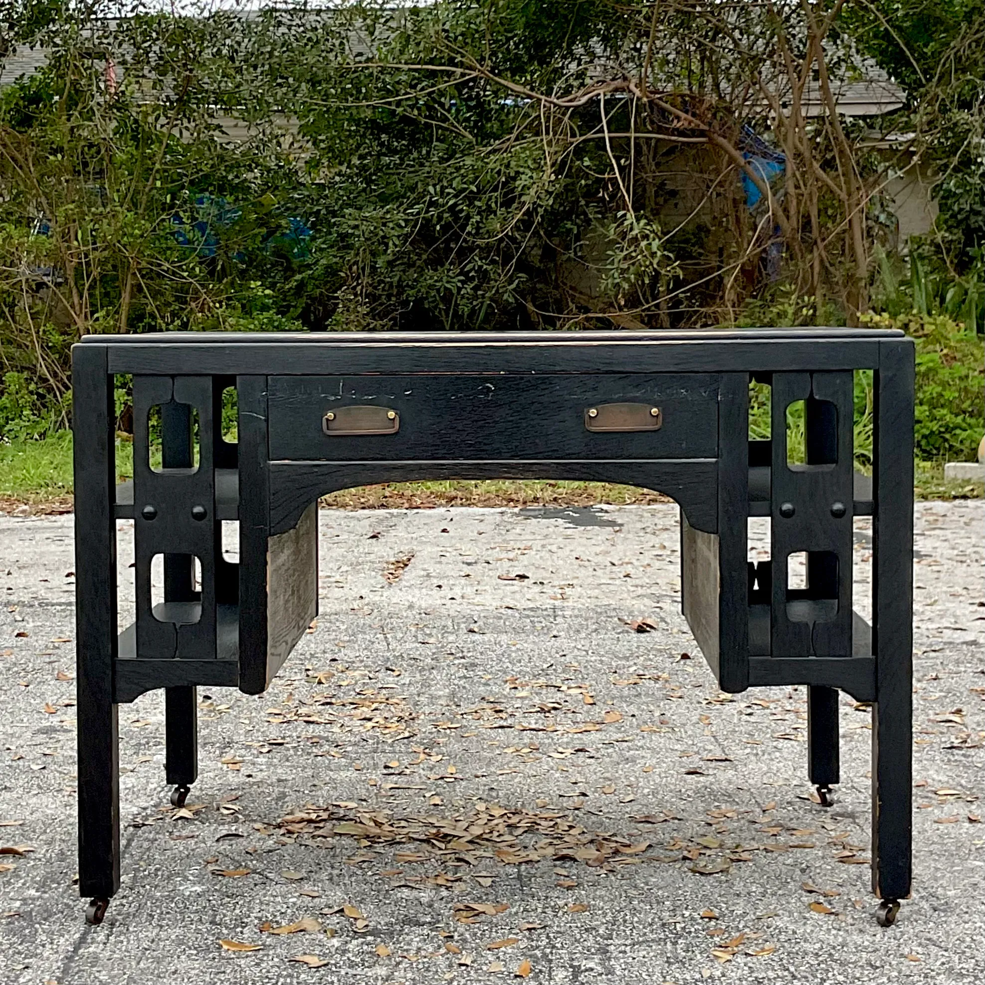Early 20th Century Boho Arts and Crafts Mission Style Oak Desk — additional photo 1